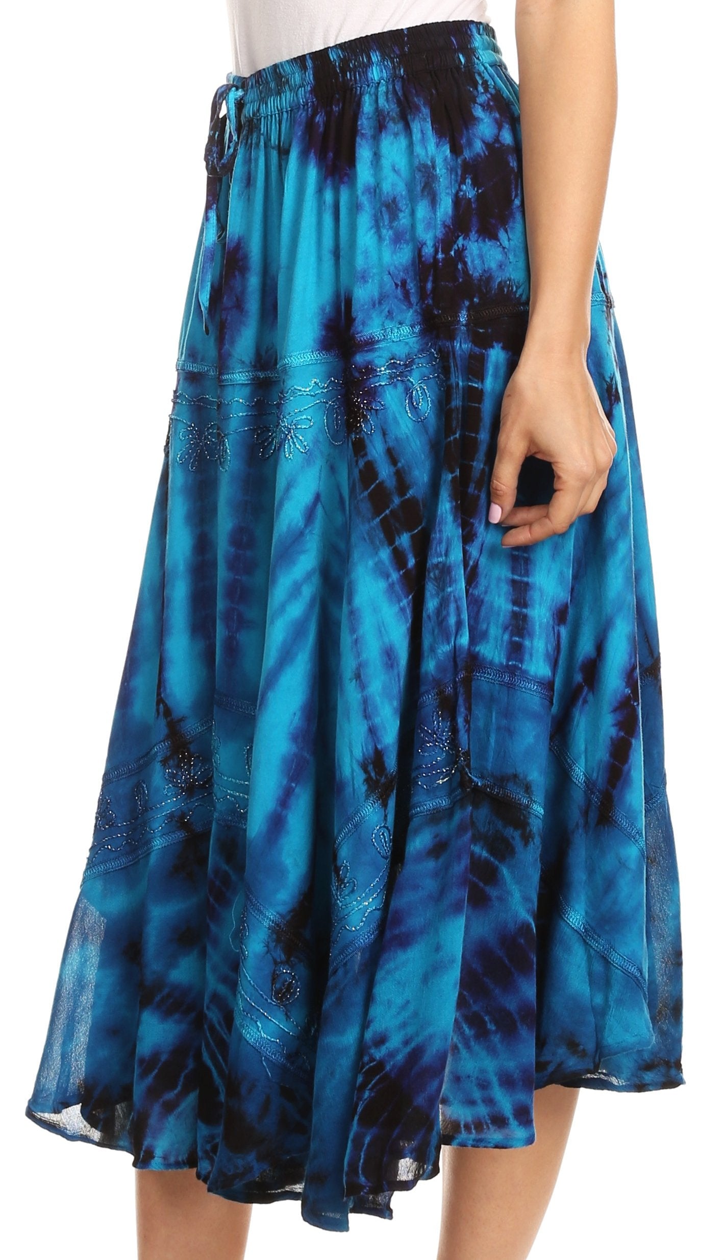 Sakkas Justina Womens Dance Midi Full Circle Tie-dye Skirt with Elastic Waist - Concordia Style Boutique