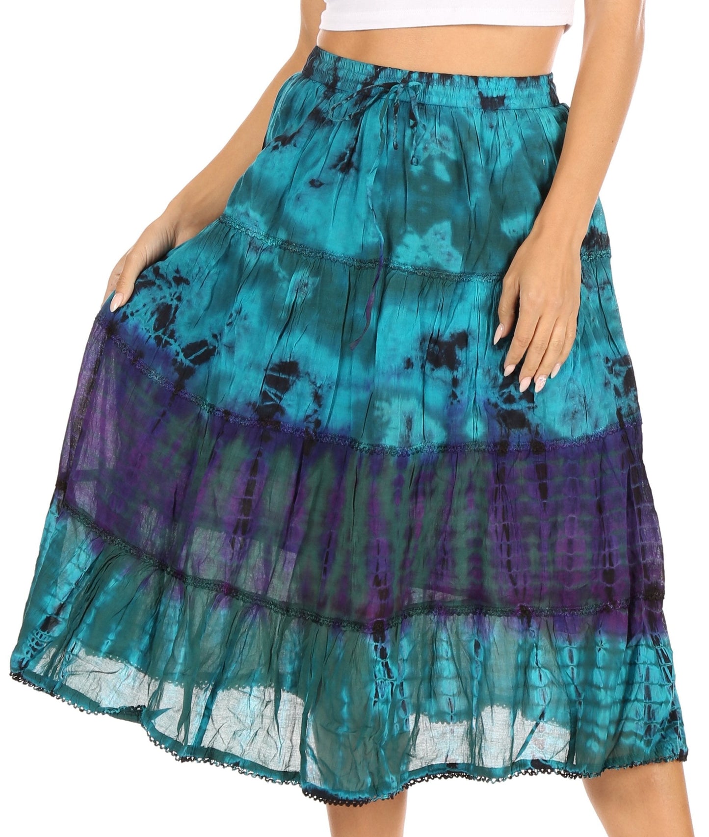 Sakkas Antonia Women's Skirt Tie Dye Boho Elastic Waist Adjustable Embroidery - Concordia Style Boutique