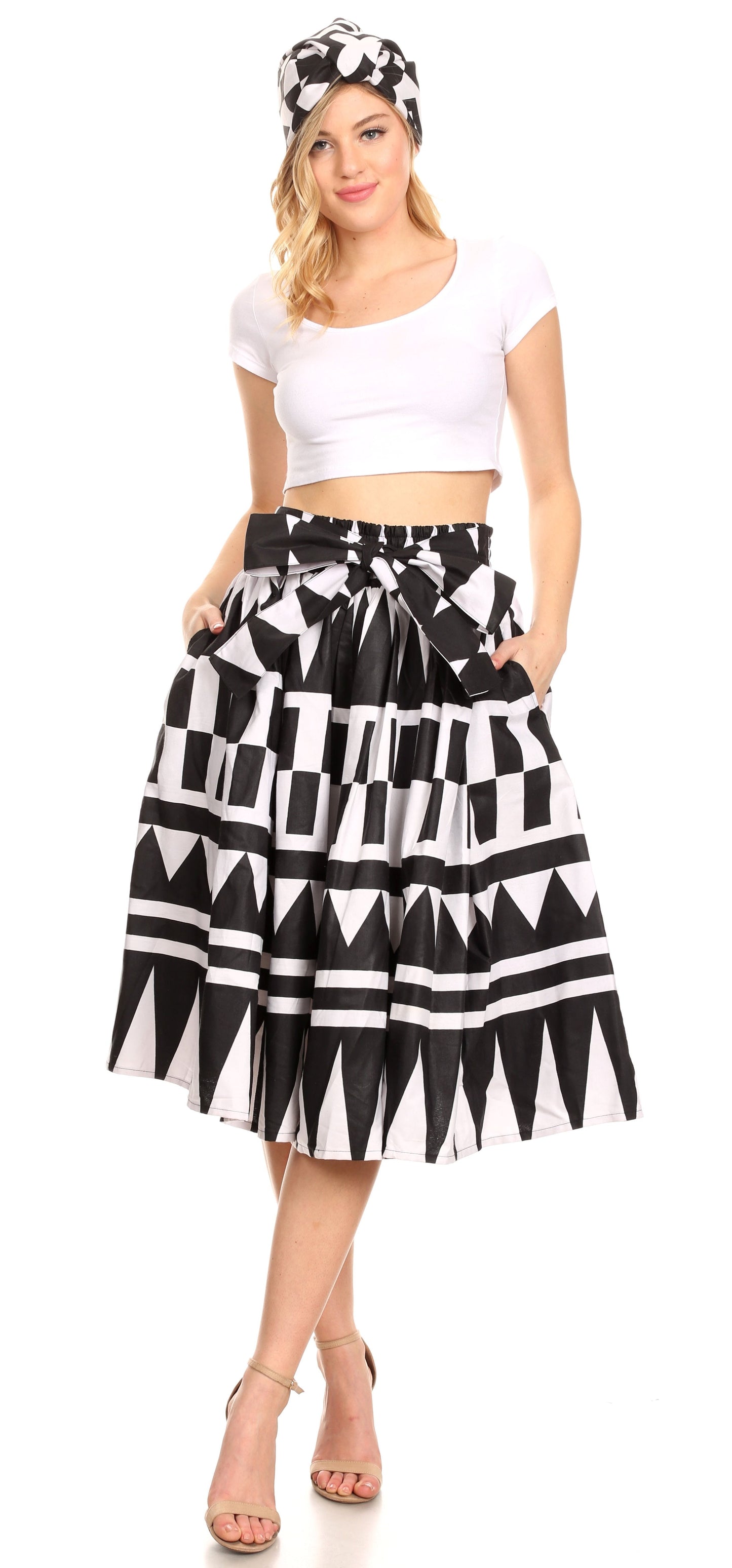 Sakkas Ama Women's Vintage Circle African Ankara Print Midi Skirt with Pockets - Concordia Style Boutique