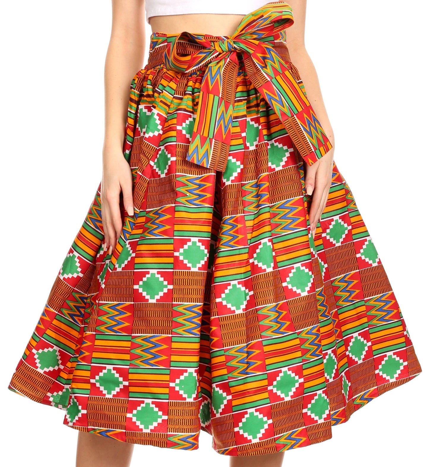 Sakkas Ama Women's Vintage Circle African Ankara Print Midi Skirt with Pockets - Concordia Style Boutique