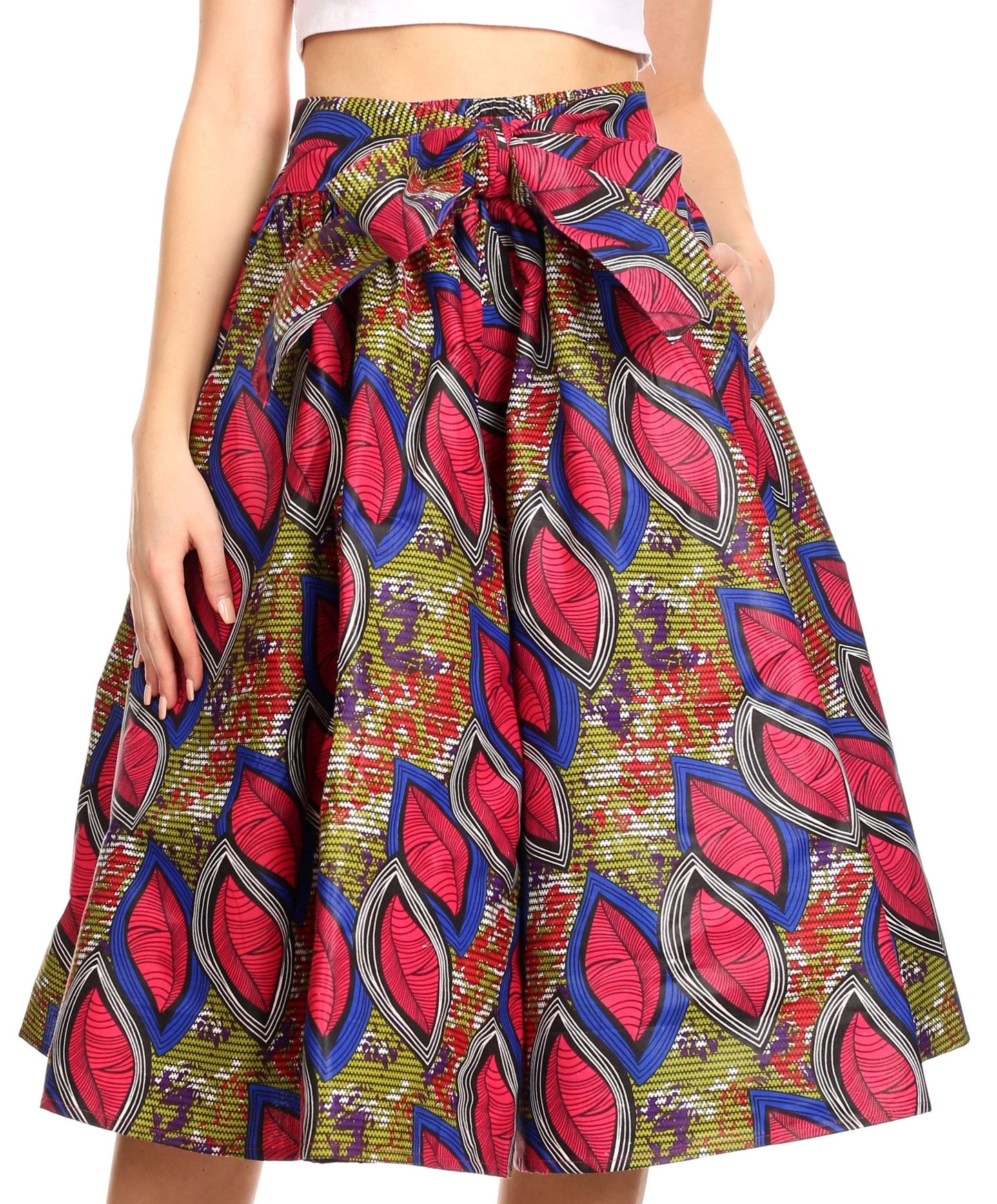 Sakkas Ama Women's Vintage Circle African Ankara Print Midi Skirt with Pockets - Concordia Style Boutique