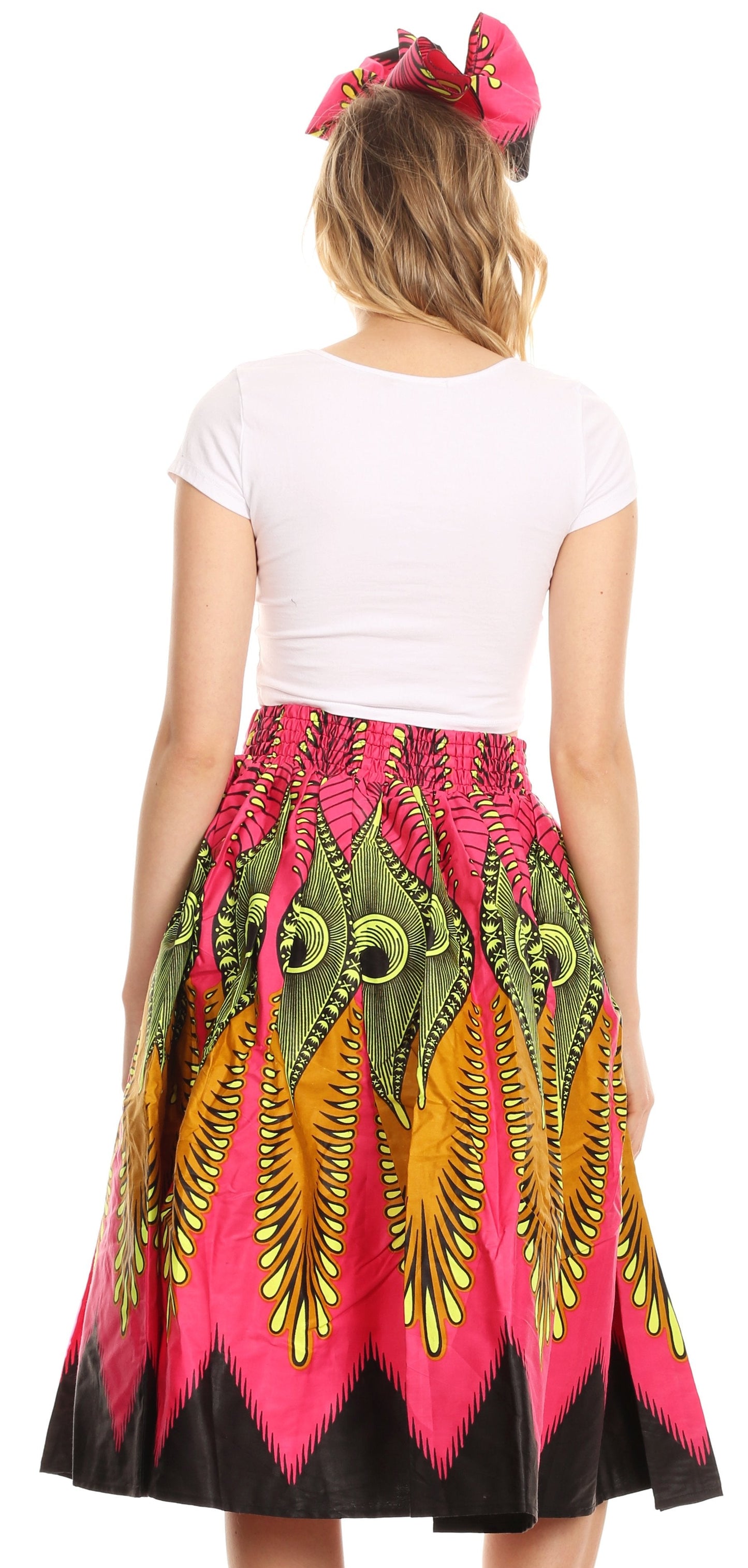 Sakkas Ama Women's Vintage Circle African Ankara Print Midi Skirt with Pockets - Concordia Style Boutique