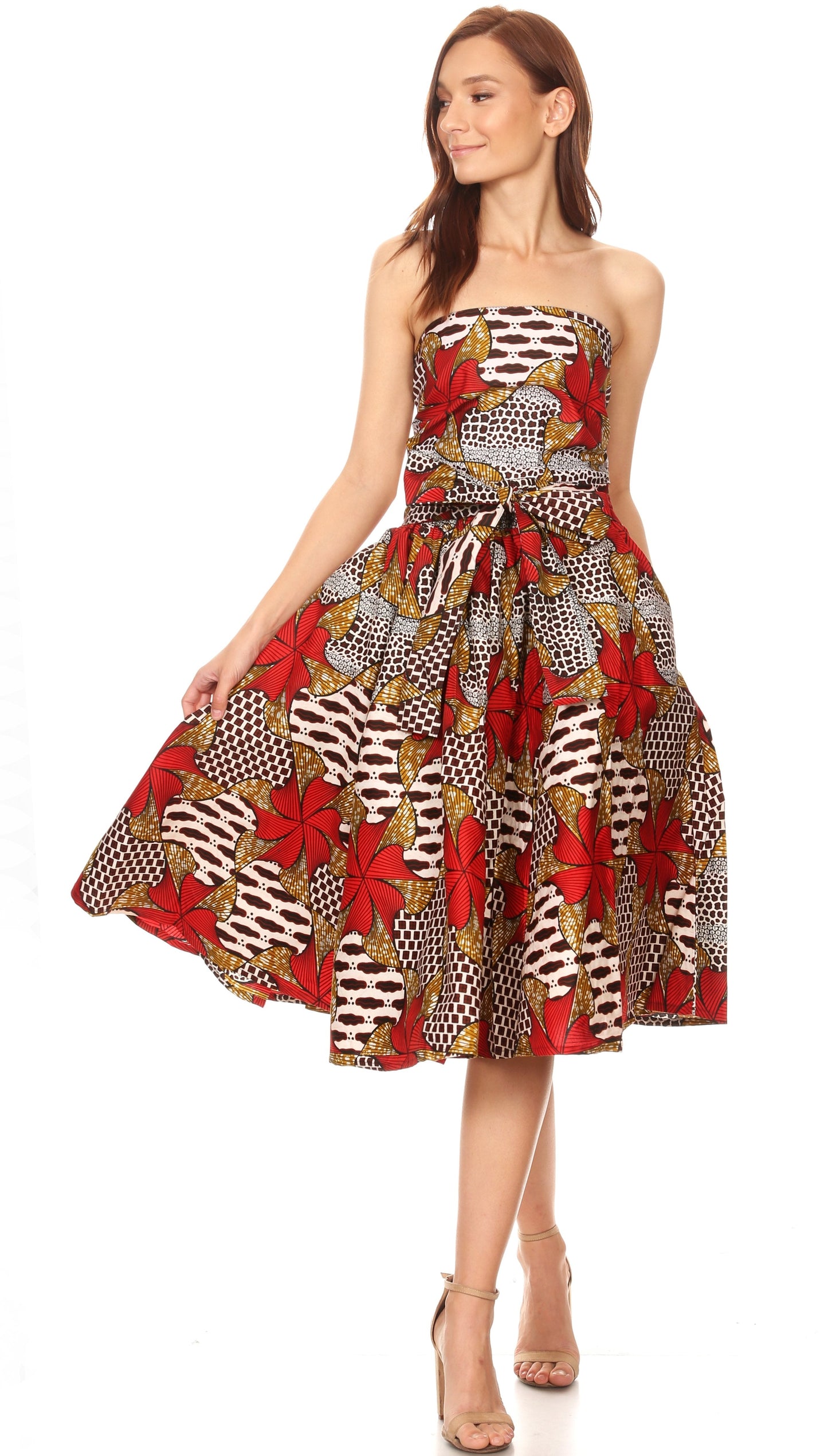 Sakkas Ama Women's Vintage Circle African Ankara Print Midi Skirt with Pockets - Concordia Style Boutique