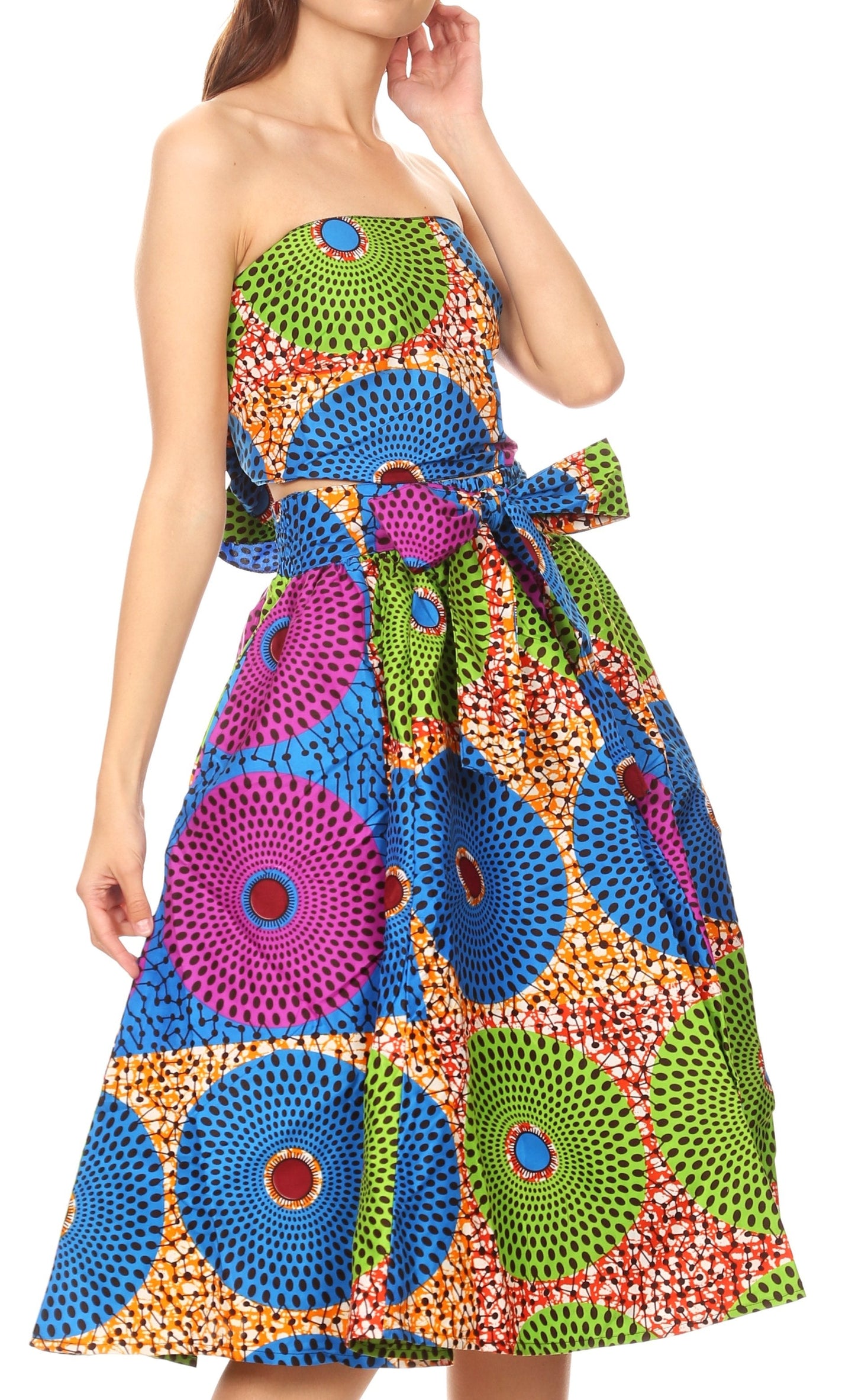 Sakkas Ama Women's Vintage Circle African Ankara Print Midi Skirt with Pockets - Concordia Style Boutique