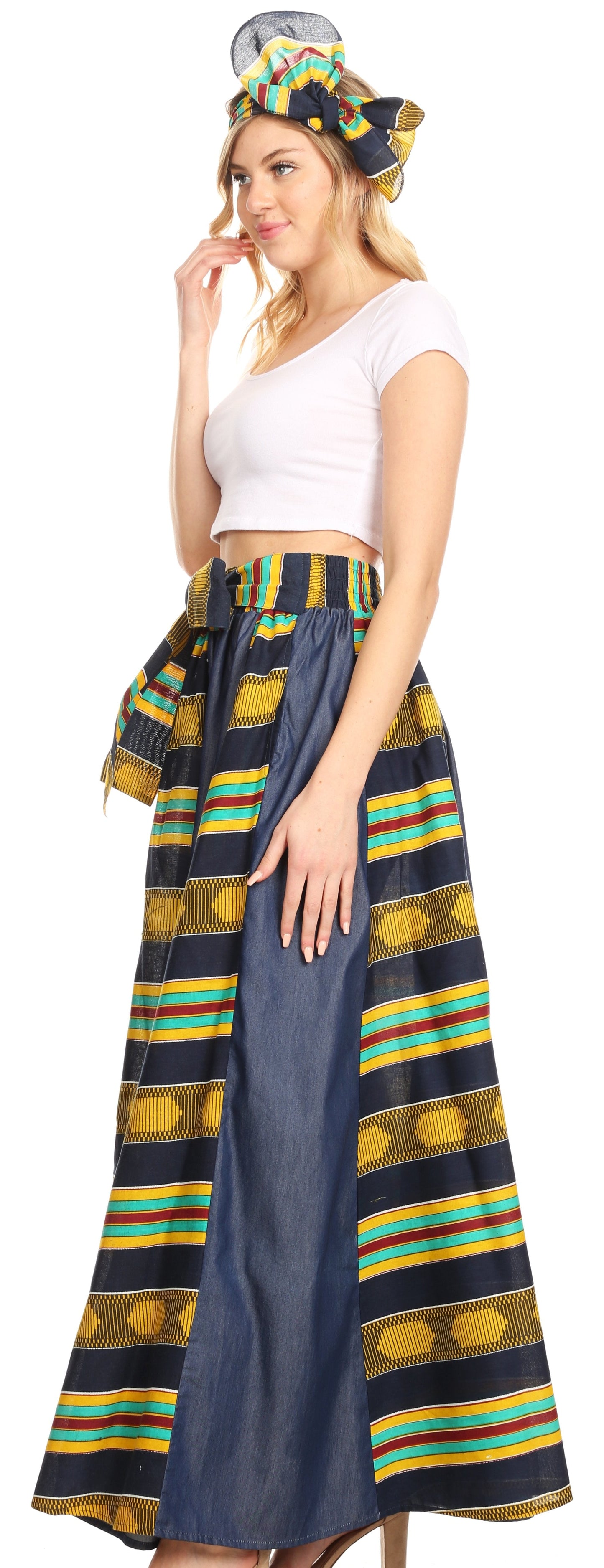 Sakkas Monifa Long Maxi Skirt Colorful Ankara Wax Dutch African Skirt Gorgeous - Concordia Style Boutique