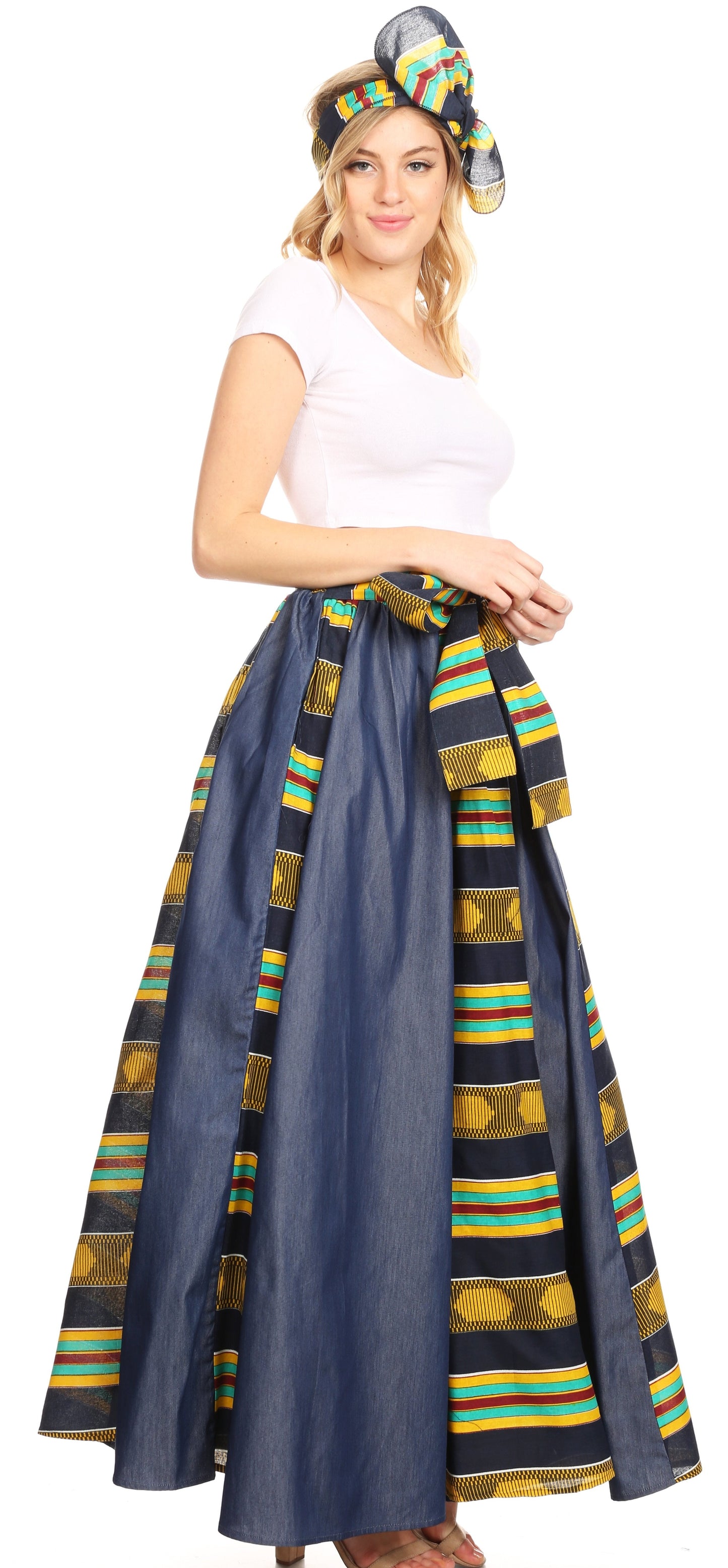 Sakkas Monifa Long Maxi Skirt Colorful Ankara Wax Dutch African Skirt Gorgeous - Concordia Style Boutique