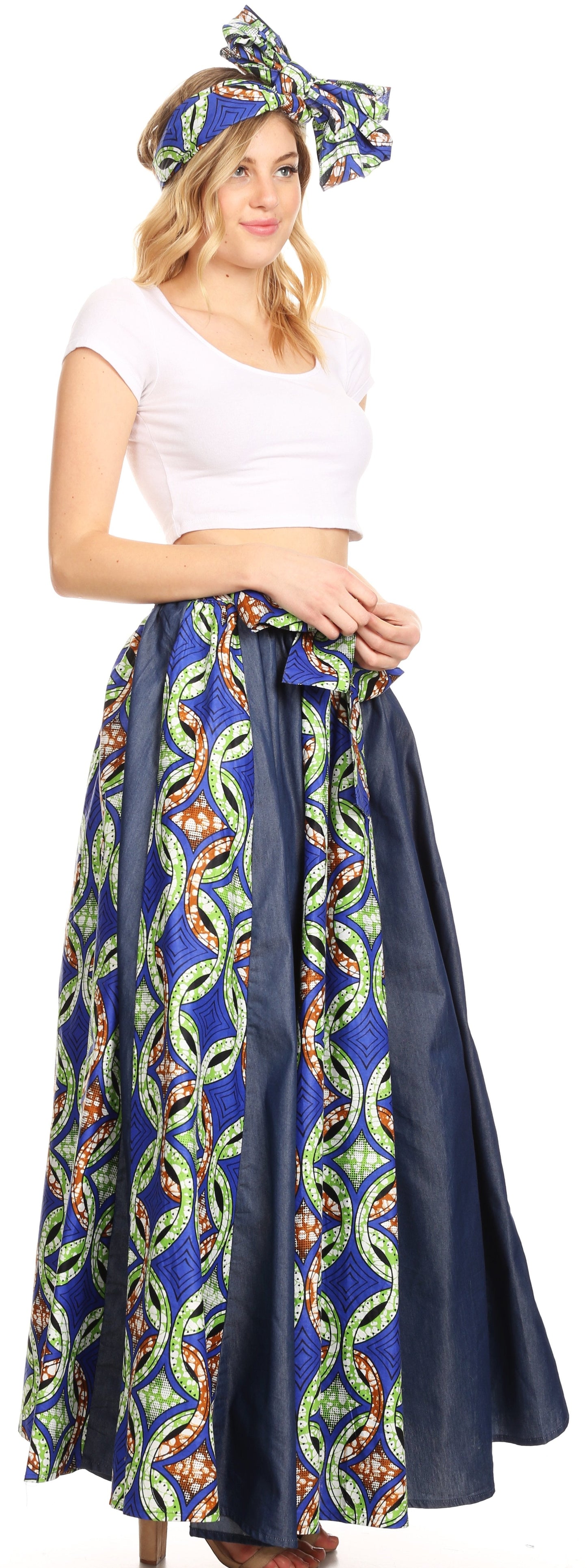 Sakkas Monifa Long Maxi Skirt Colorful Ankara Wax Dutch African Skirt Gorgeous - Concordia Style Boutique
