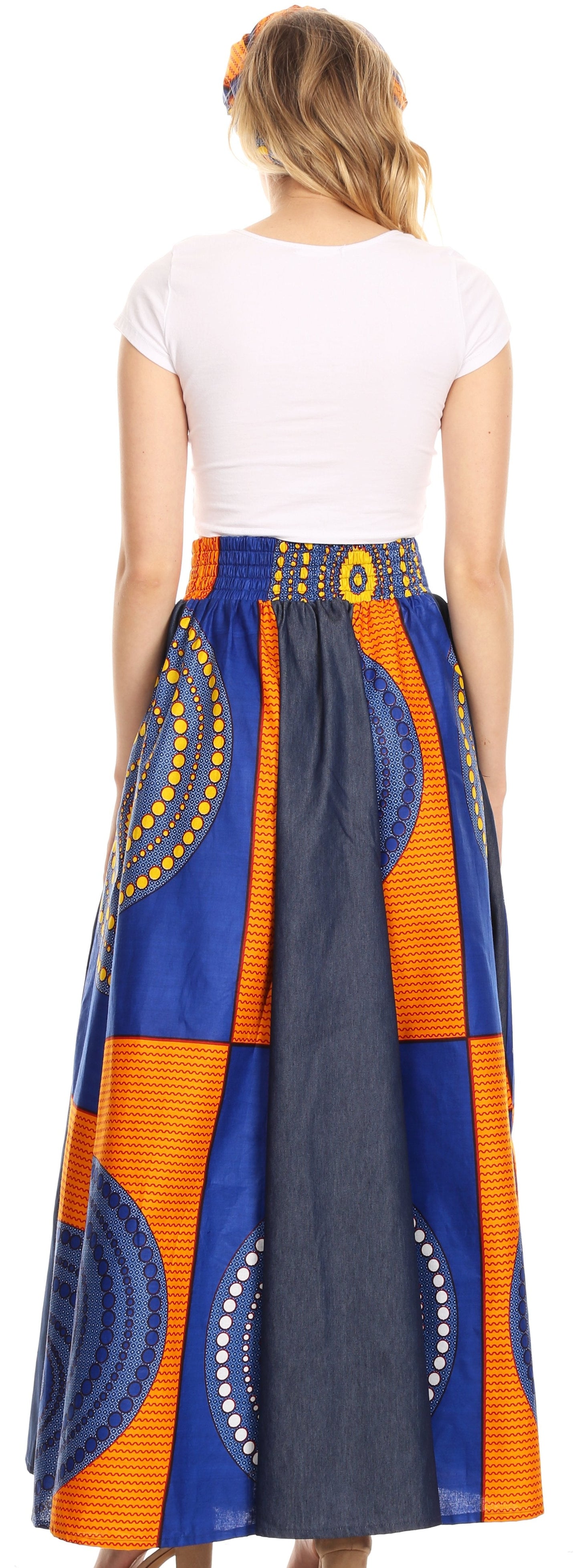 Sakkas Monifa Long Maxi Skirt Colorful Ankara Wax Dutch African Skirt Gorgeous - Concordia Style Boutique