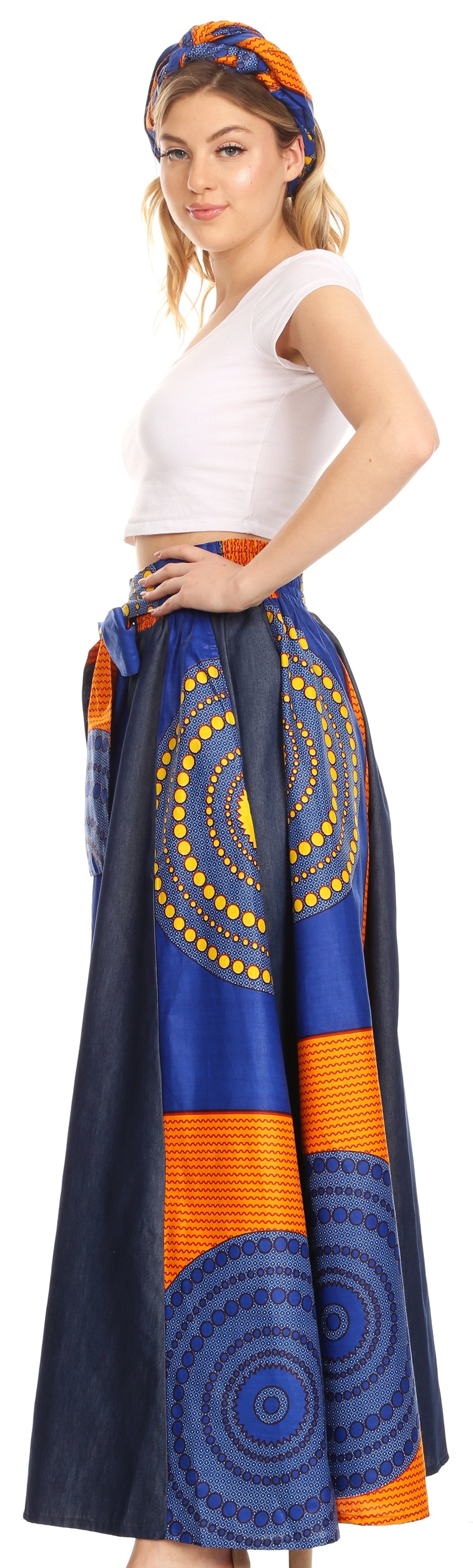 Sakkas Monifa Long Maxi Skirt Colorful Ankara Wax Dutch African Skirt Gorgeous - Concordia Style Boutique