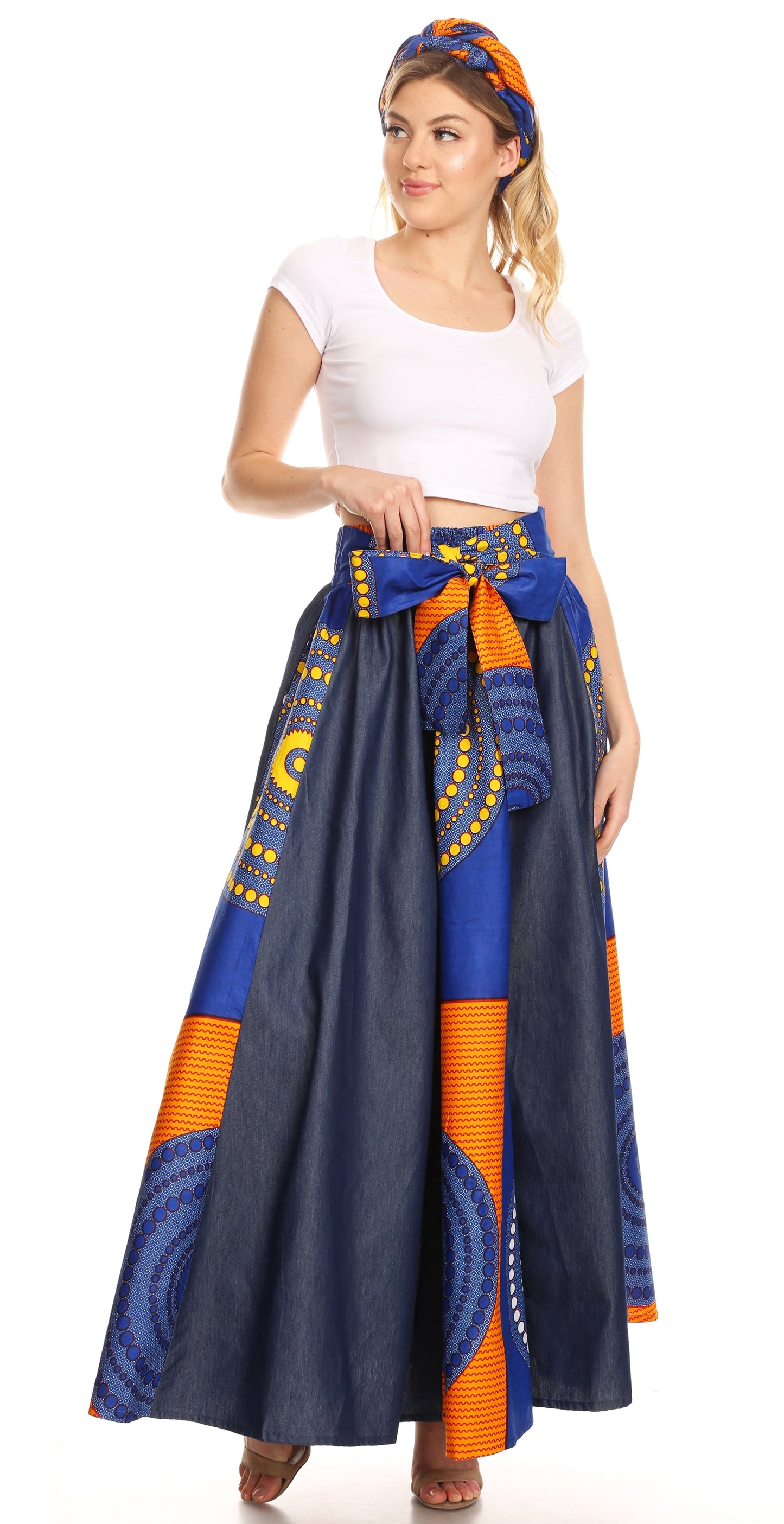 Sakkas Monifa Long Maxi Skirt Colorful Ankara Wax Dutch African Skirt Gorgeous - Concordia Style Boutique