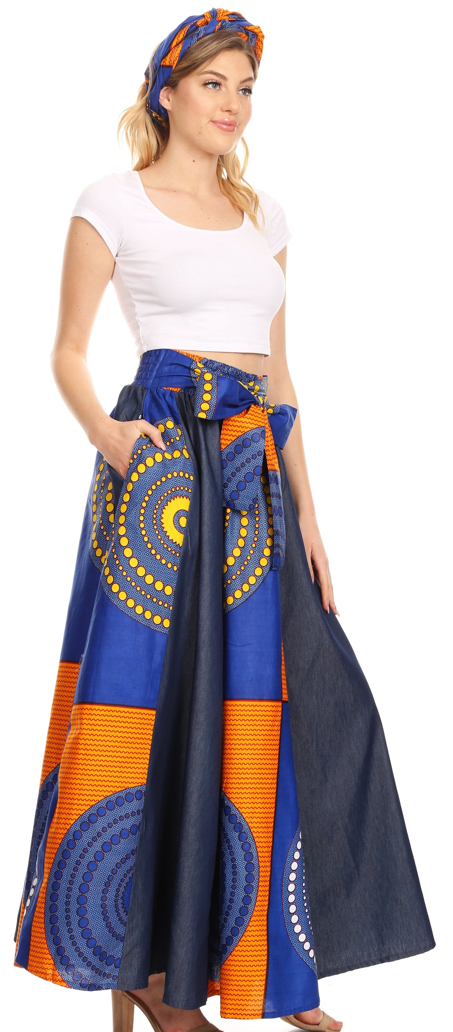 Sakkas Monifa Long Maxi Skirt Colorful Ankara Wax Dutch African Skirt Gorgeous - Concordia Style Boutique
