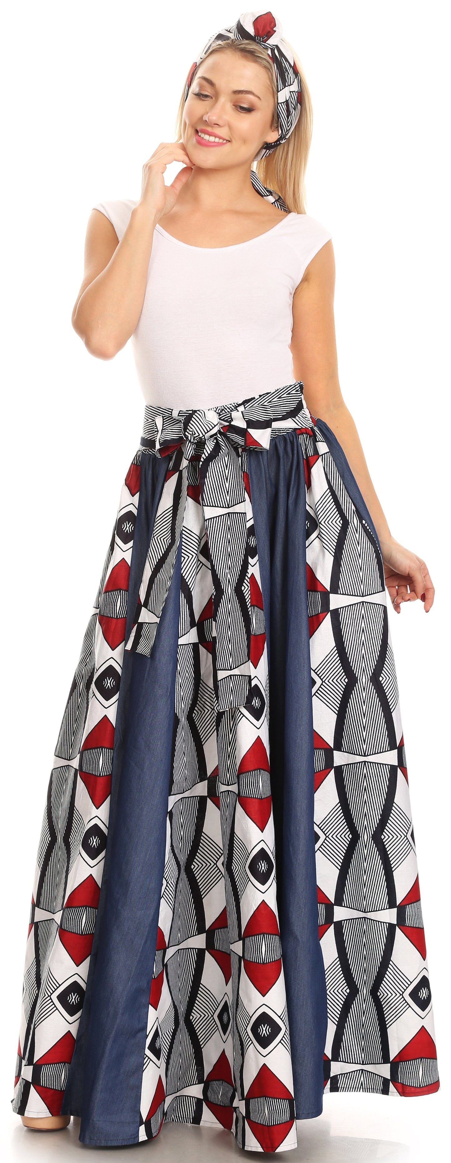 Sakkas Monifa Long Maxi Skirt Colorful Ankara Wax Dutch African Skirt Gorgeous - Concordia Style Boutique