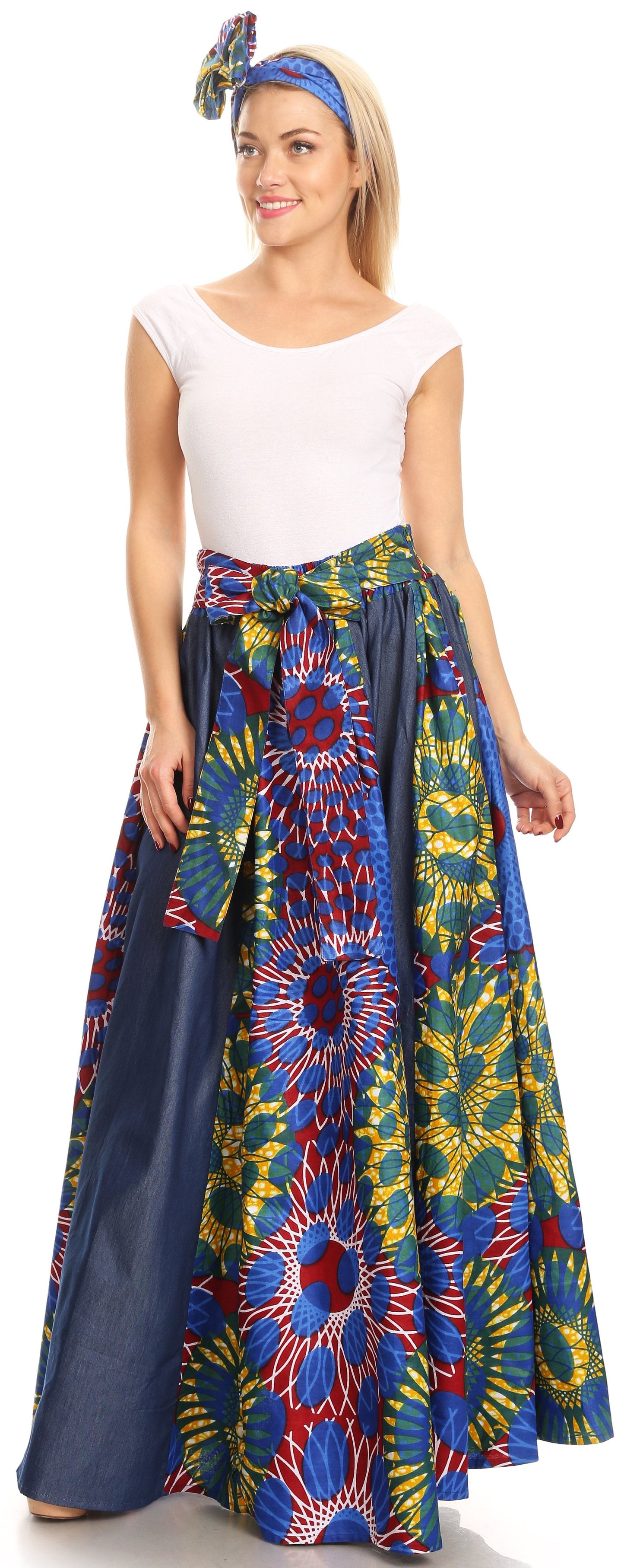 Sakkas Monifa Long Maxi Skirt Colorful Ankara Wax Dutch African Skirt Gorgeous - Concordia Style Boutique