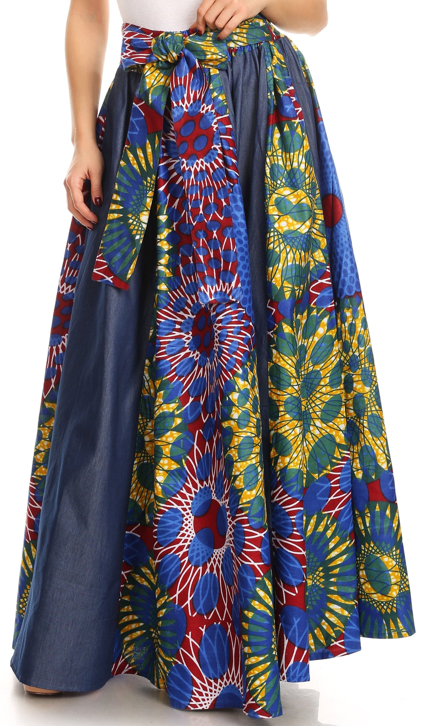 Sakkas Monifa Long Maxi Skirt Colorful Ankara Wax Dutch African Skirt Gorgeous - Concordia Style Boutique