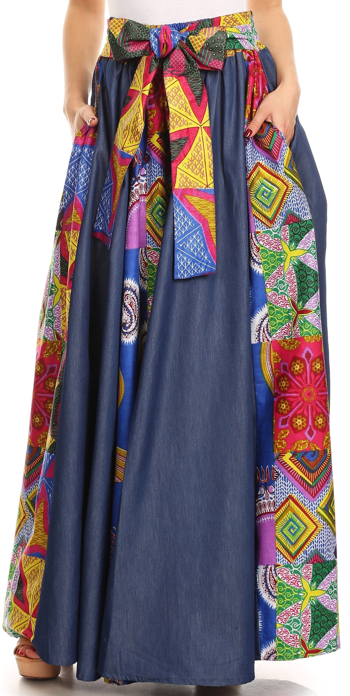 Sakkas Monifa Long Maxi Skirt Colorful Ankara Wax Dutch African Skirt Gorgeous - Concordia Style Boutique