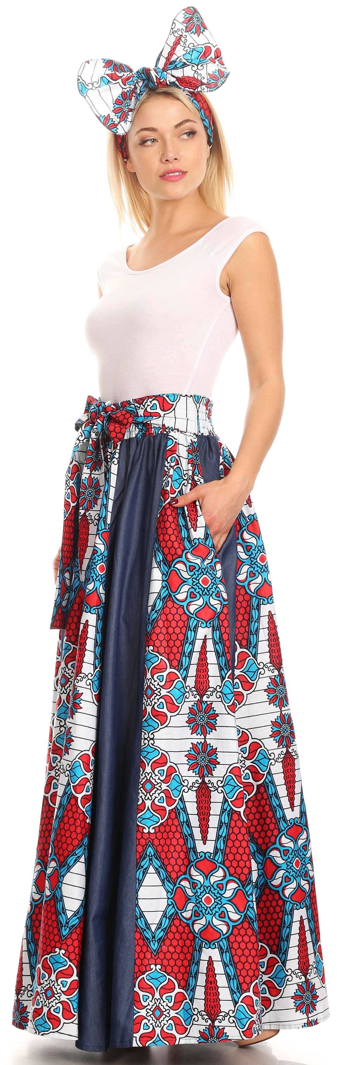 Sakkas Monifa Long Maxi Skirt Colorful Ankara Wax Dutch African Skirt Gorgeous - Concordia Style Boutique