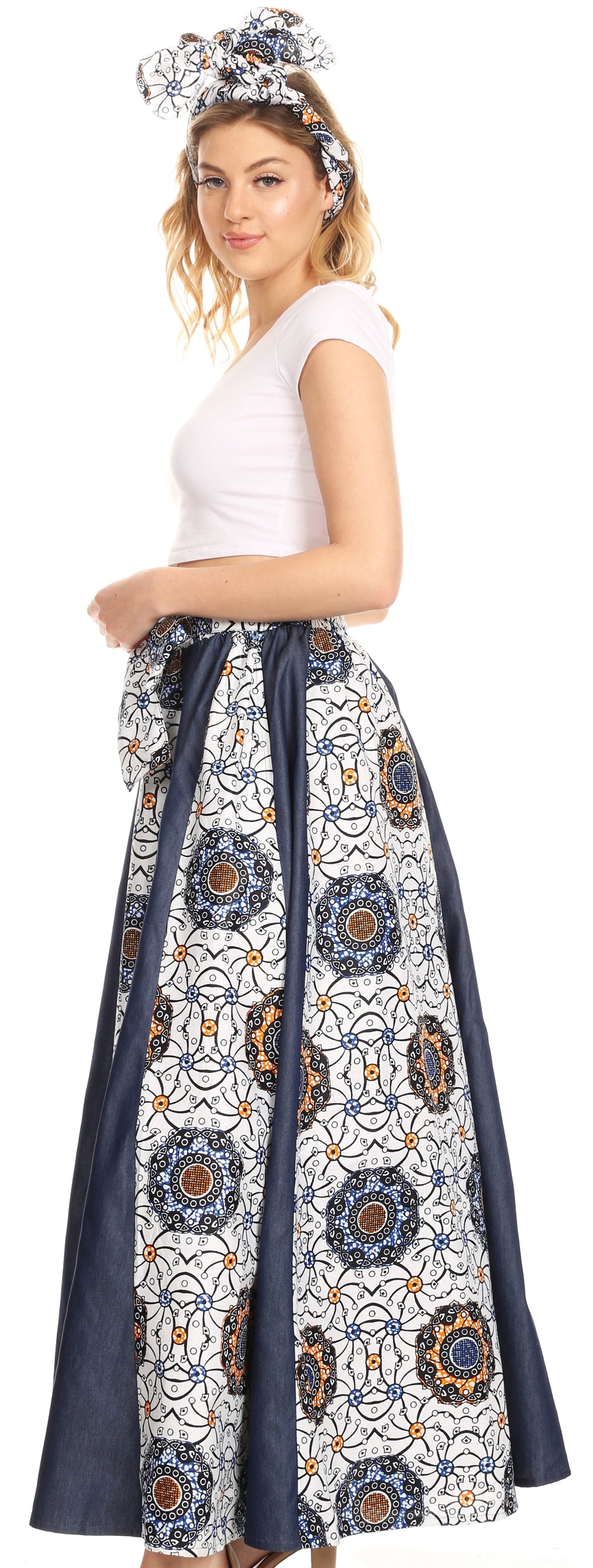 Sakkas Monifa Long Maxi Skirt Colorful Ankara Wax Dutch African Skirt Gorgeous - Concordia Style Boutique