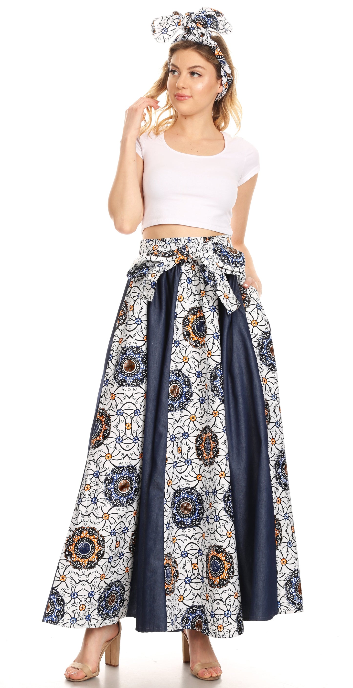 Sakkas Monifa Long Maxi Skirt Colorful Ankara Wax Dutch African Skirt Gorgeous - Concordia Style Boutique