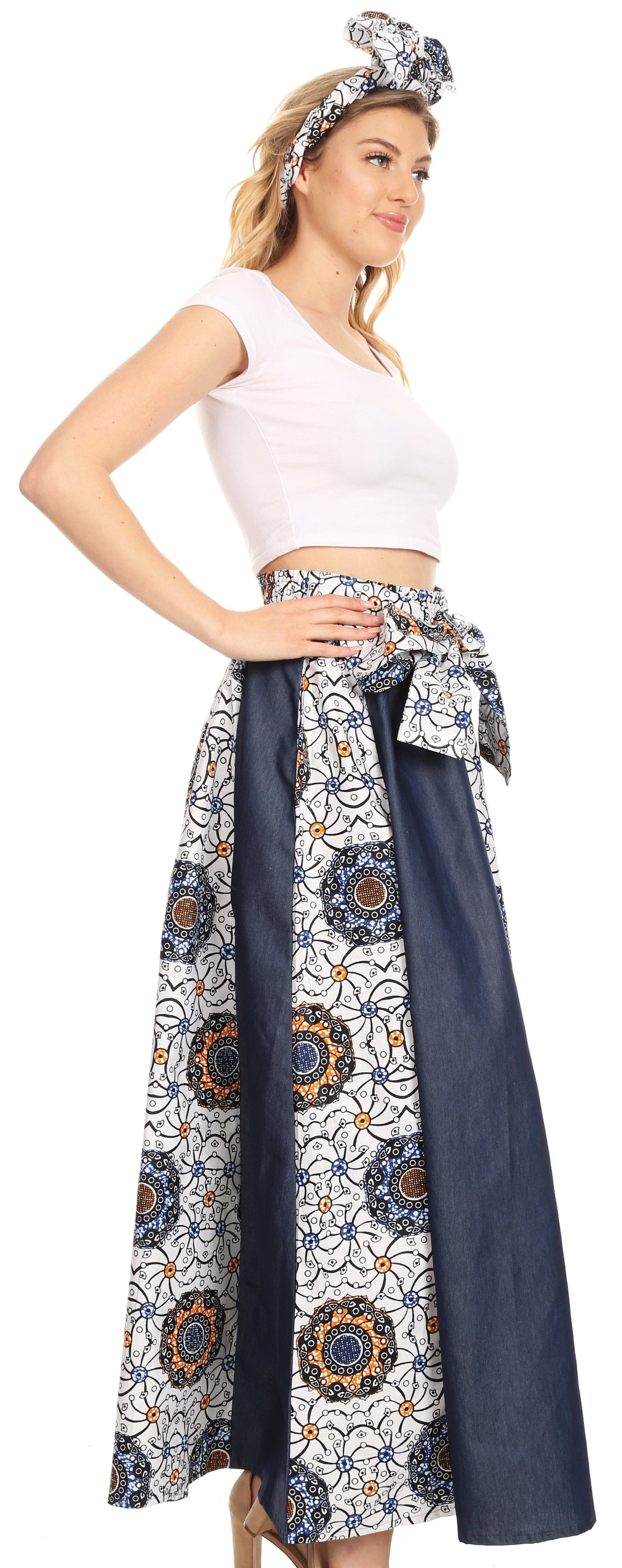 Sakkas Monifa Long Maxi Skirt Colorful Ankara Wax Dutch African Skirt Gorgeous - Concordia Style Boutique