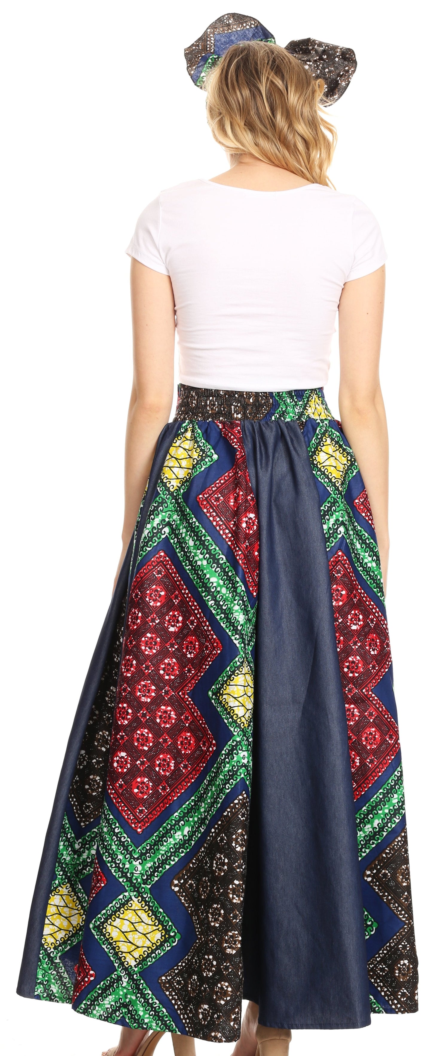Sakkas Monifa Long Maxi Skirt Colorful Ankara Wax Dutch African Skirt Gorgeous - Concordia Style Boutique