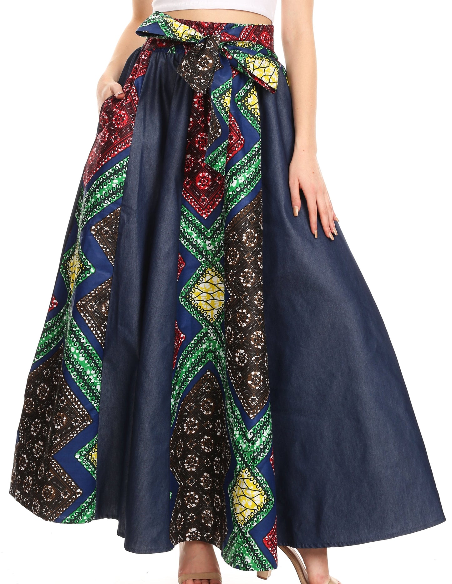 Sakkas Monifa Long Maxi Skirt Colorful Ankara Wax Dutch African Skirt Gorgeous - Concordia Style Boutique