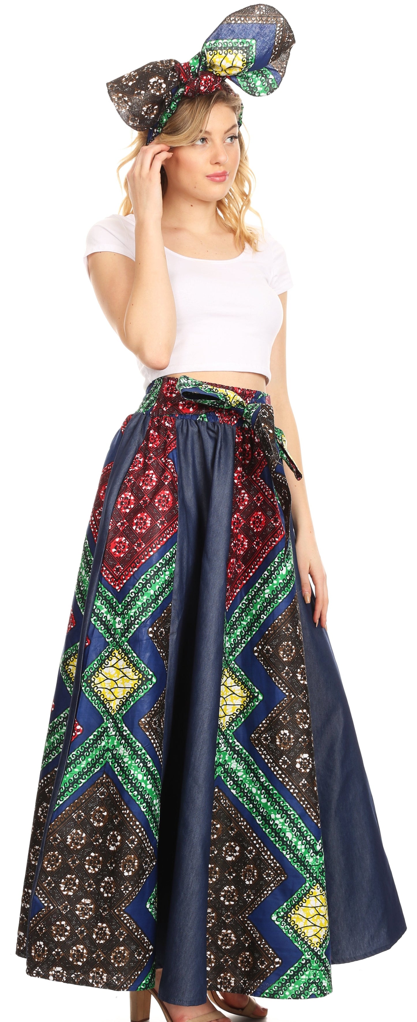 Sakkas Monifa Long Maxi Skirt Colorful Ankara Wax Dutch African Skirt Gorgeous - Concordia Style Boutique
