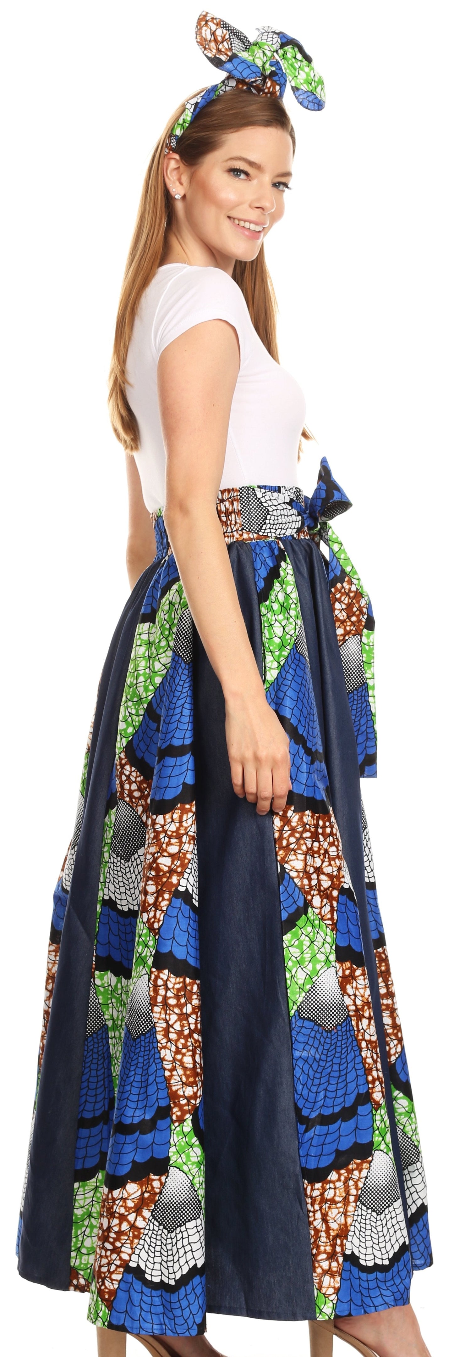 Sakkas Monifa Long Maxi Skirt Colorful Ankara Wax Dutch African Skirt Gorgeous - Concordia Style Boutique