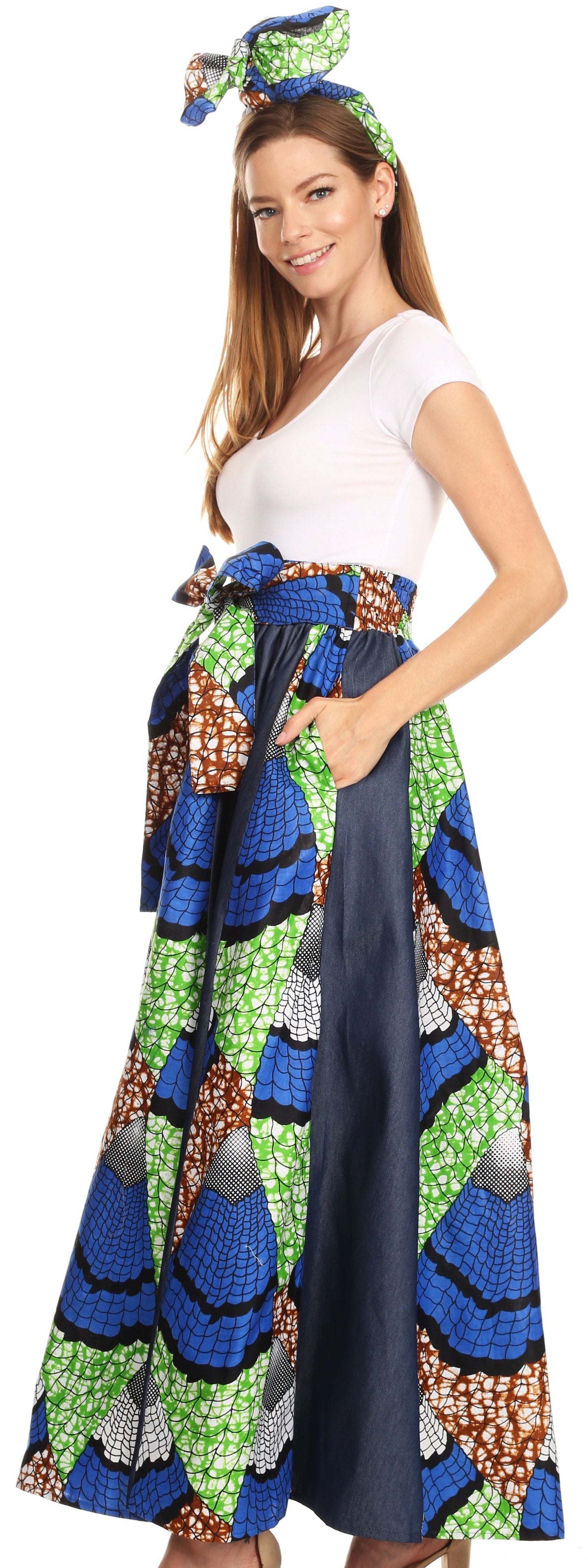 Sakkas Monifa Long Maxi Skirt Colorful Ankara Wax Dutch African Skirt Gorgeous - Concordia Style Boutique