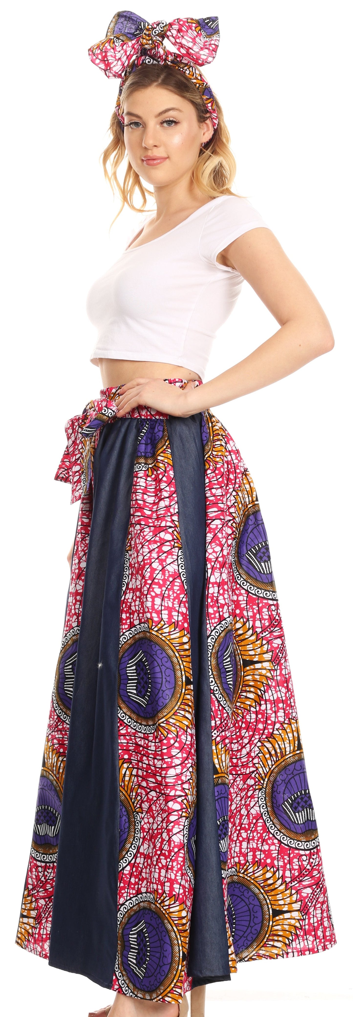 Sakkas Monifa Long Maxi Skirt Colorful Ankara Wax Dutch African Skirt Gorgeous - Concordia Style Boutique