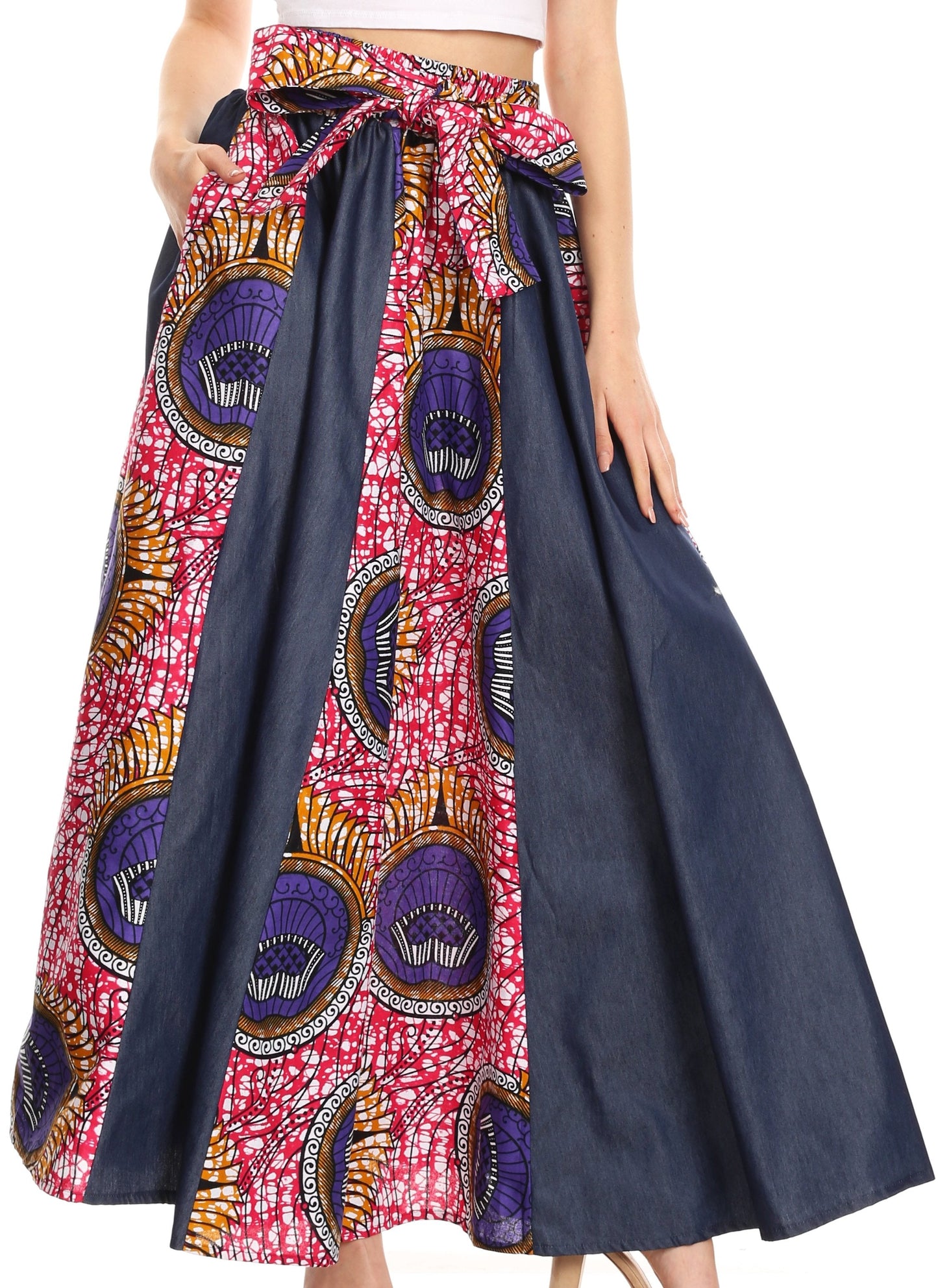 Sakkas Monifa Long Maxi Skirt Colorful Ankara Wax Dutch African Skirt Gorgeous - Concordia Style Boutique