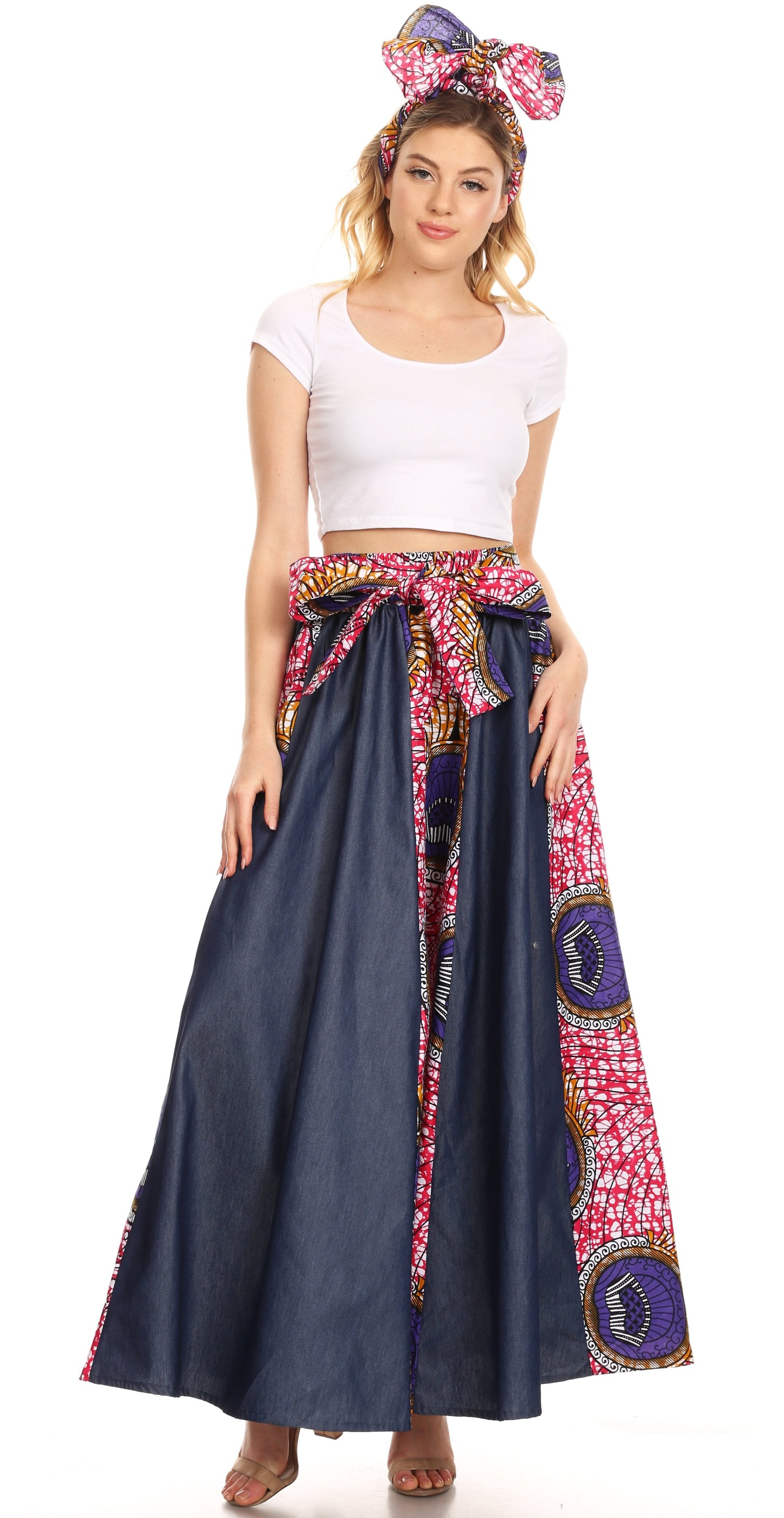 Sakkas Monifa Long Maxi Skirt Colorful Ankara Wax Dutch African Skirt Gorgeous - Concordia Style Boutique