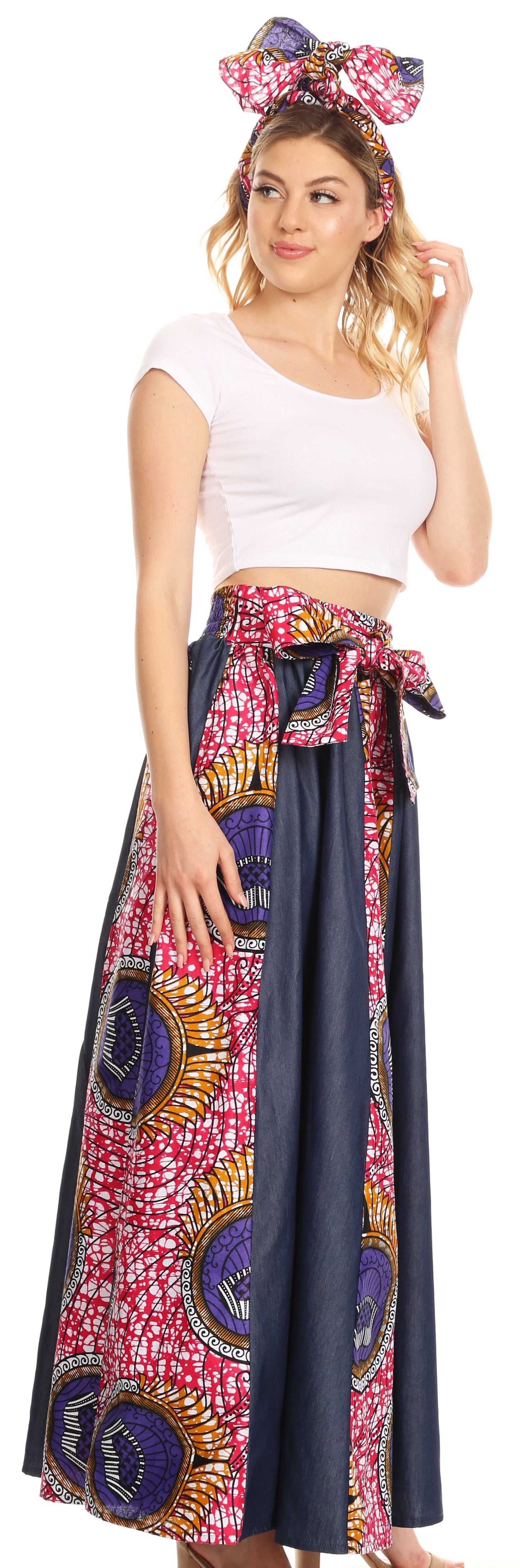 Sakkas Monifa Long Maxi Skirt Colorful Ankara Wax Dutch African Skirt Gorgeous - Concordia Style Boutique
