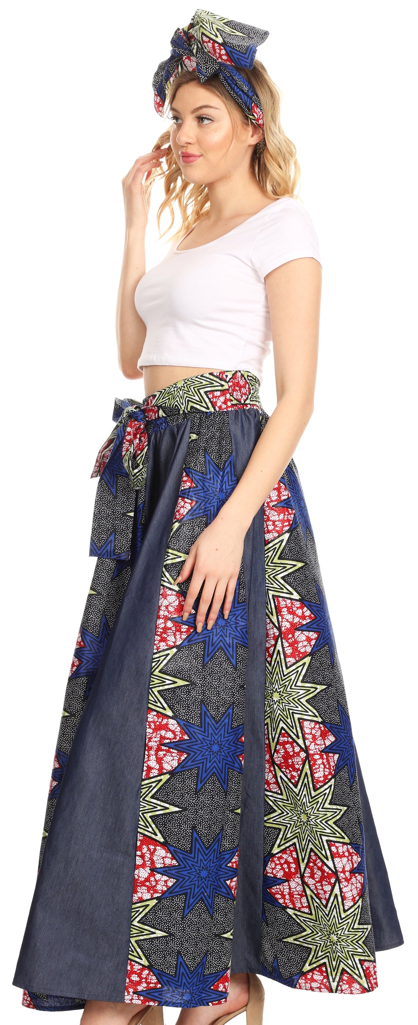Sakkas Monifa Long Maxi Skirt Colorful Ankara Wax Dutch African Skirt Gorgeous - Concordia Style Boutique