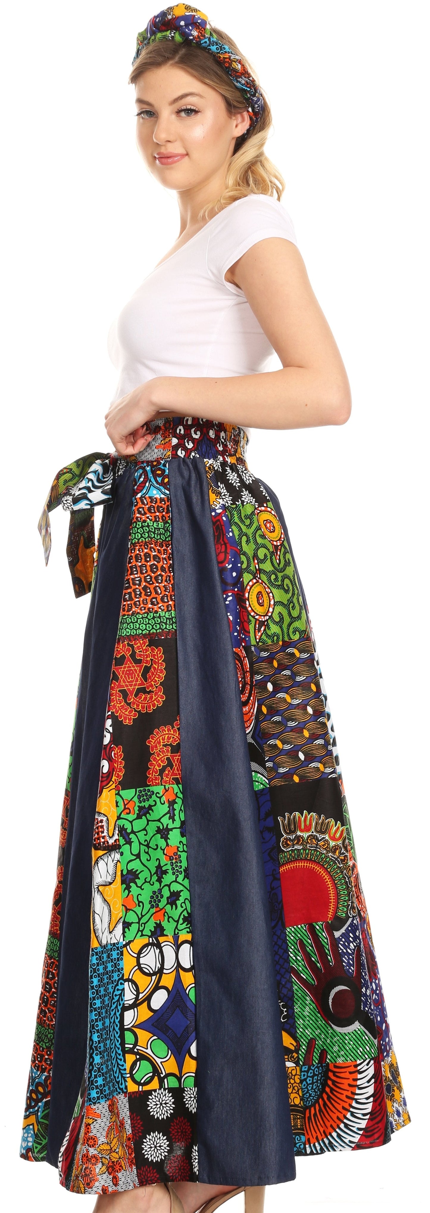 Sakkas Monifa Long Maxi Skirt Colorful Ankara Wax Dutch African Skirt Gorgeous - Concordia Style Boutique
