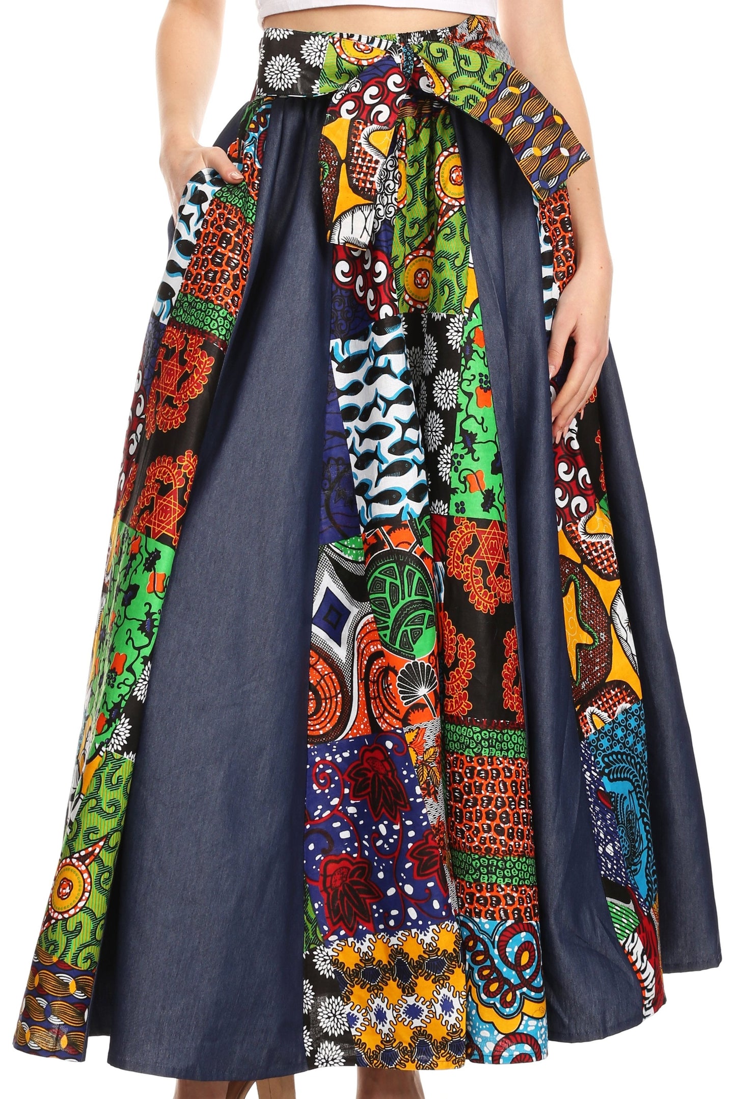 Sakkas Monifa Long Maxi Skirt Colorful Ankara Wax Dutch African Skirt Gorgeous - Concordia Style Boutique