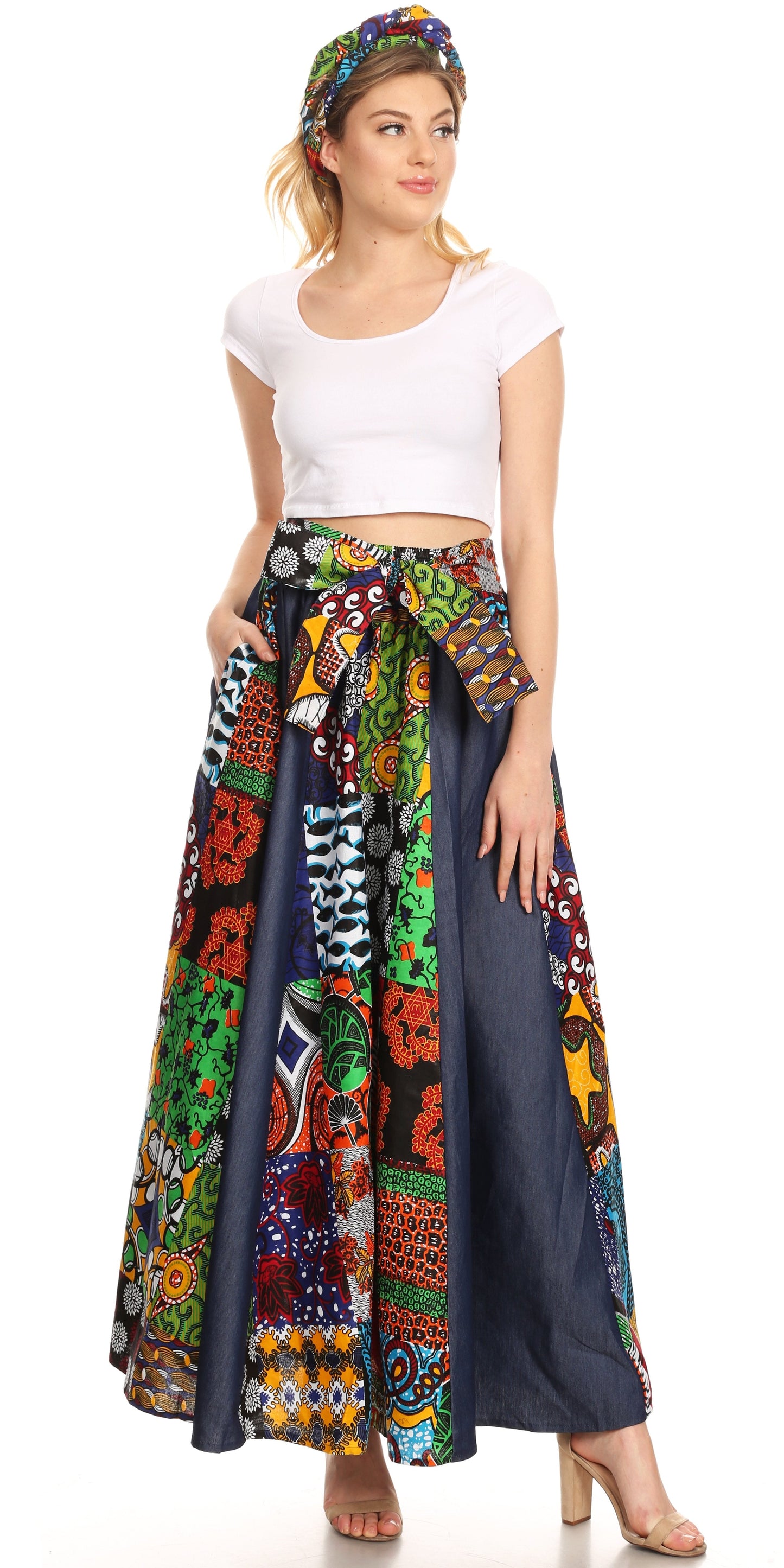 Sakkas Monifa Long Maxi Skirt Colorful Ankara Wax Dutch African Skirt Gorgeous - Concordia Style Boutique