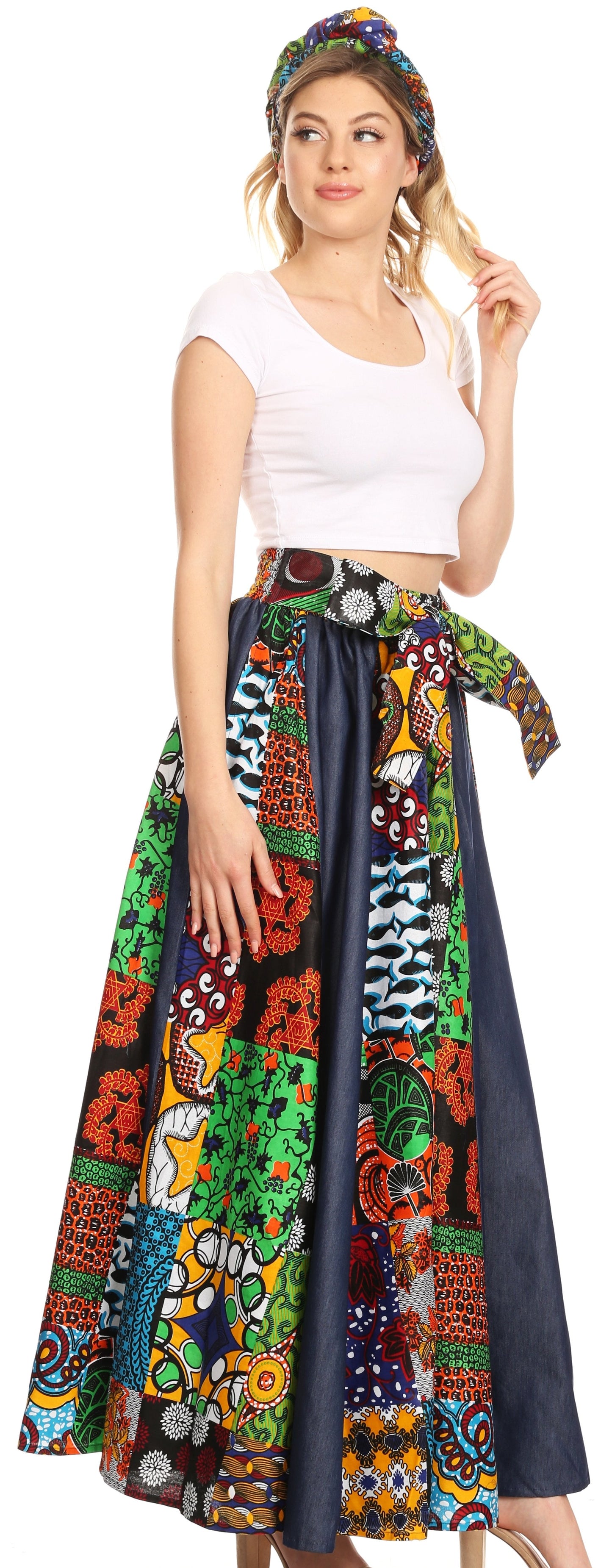 Sakkas Monifa Long Maxi Skirt Colorful Ankara Wax Dutch African Skirt Gorgeous - Concordia Style Boutique