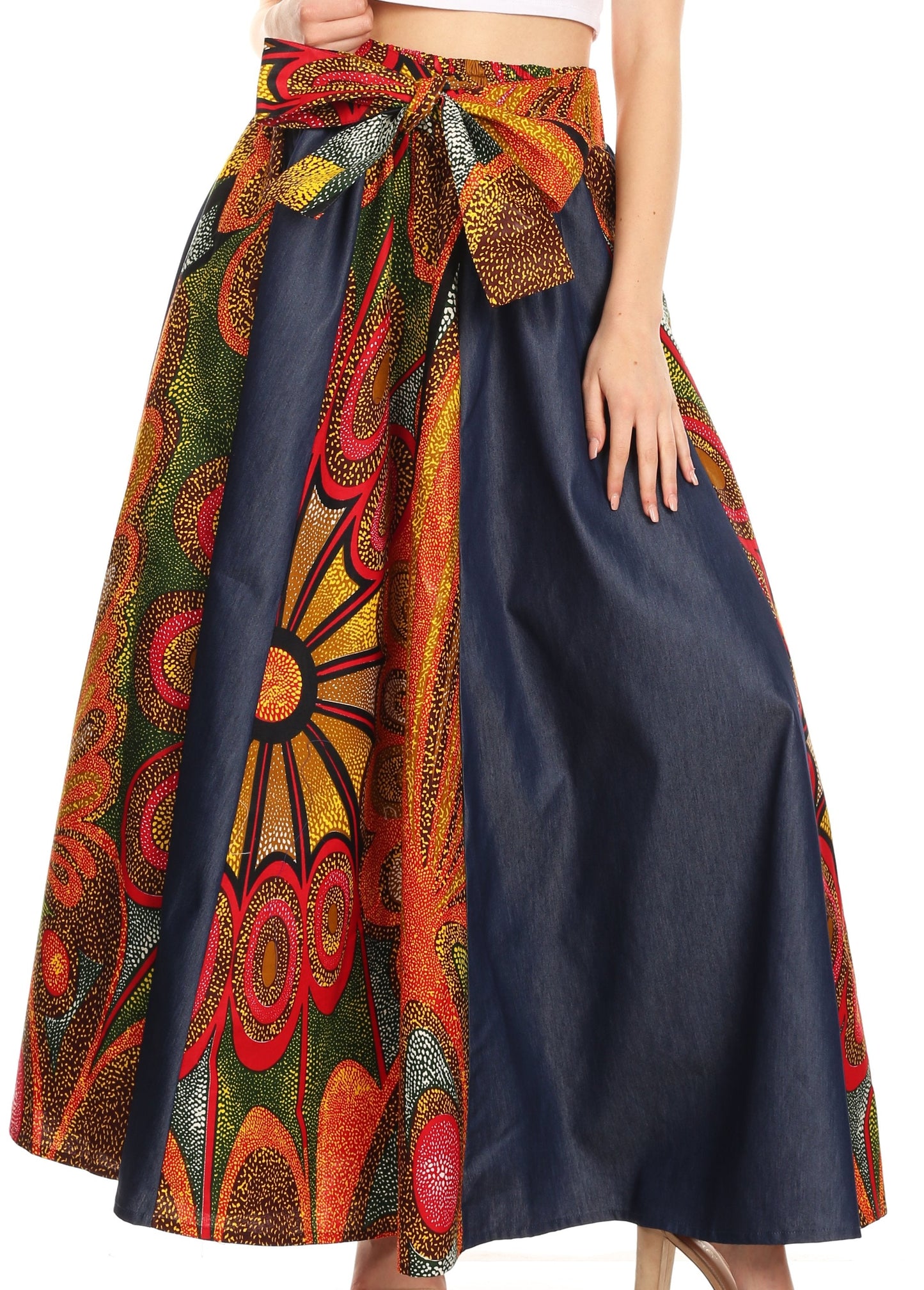 Sakkas Monifa Long Maxi Skirt Colorful Ankara Wax Dutch African Skirt Gorgeous - Concordia Style Boutique