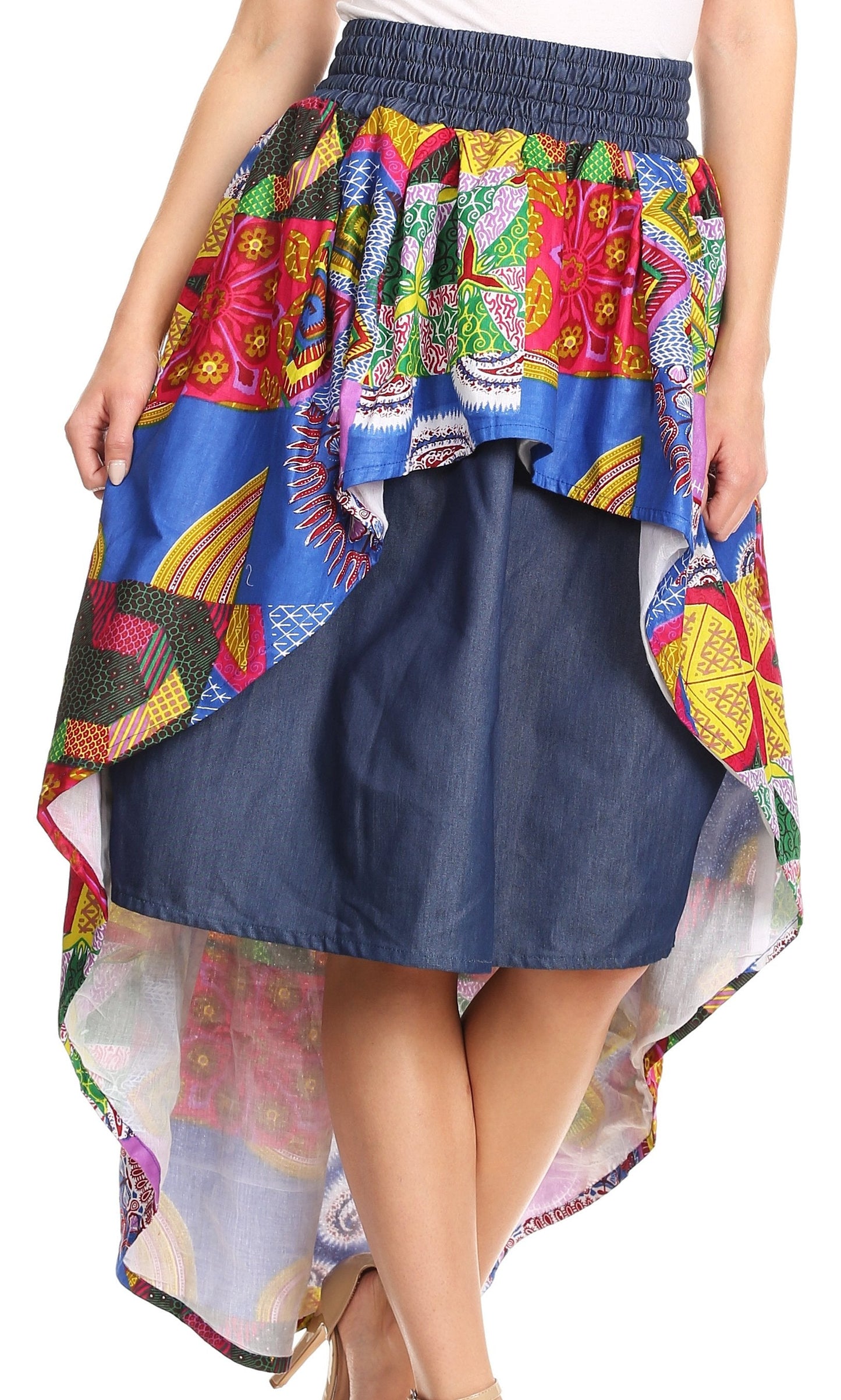 Sakkas Bahati Hi Low Mermaid African Ankara Dutch Wax Cotton Skirt Colorful - Concordia Style Boutique