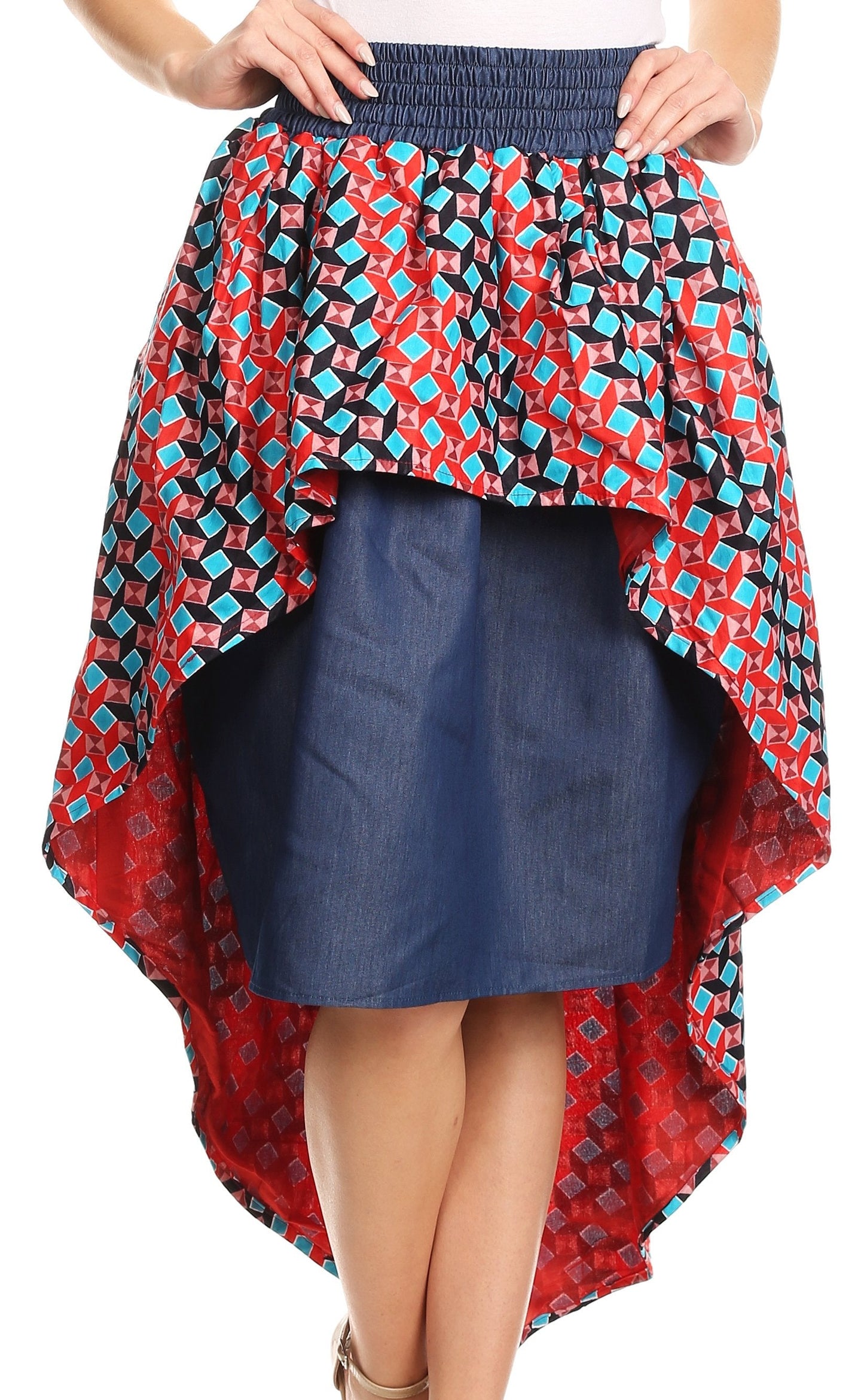 Sakkas Bahati Hi Low Mermaid African Ankara Dutch Wax Cotton Skirt Colorful - Concordia Style Boutique