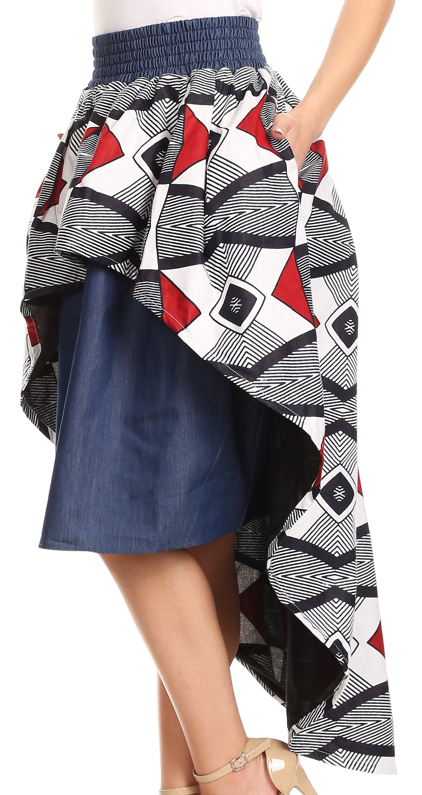 Sakkas Bahati Hi Low Mermaid African Ankara Dutch Wax Cotton Skirt Colorful - Concordia Style Boutique