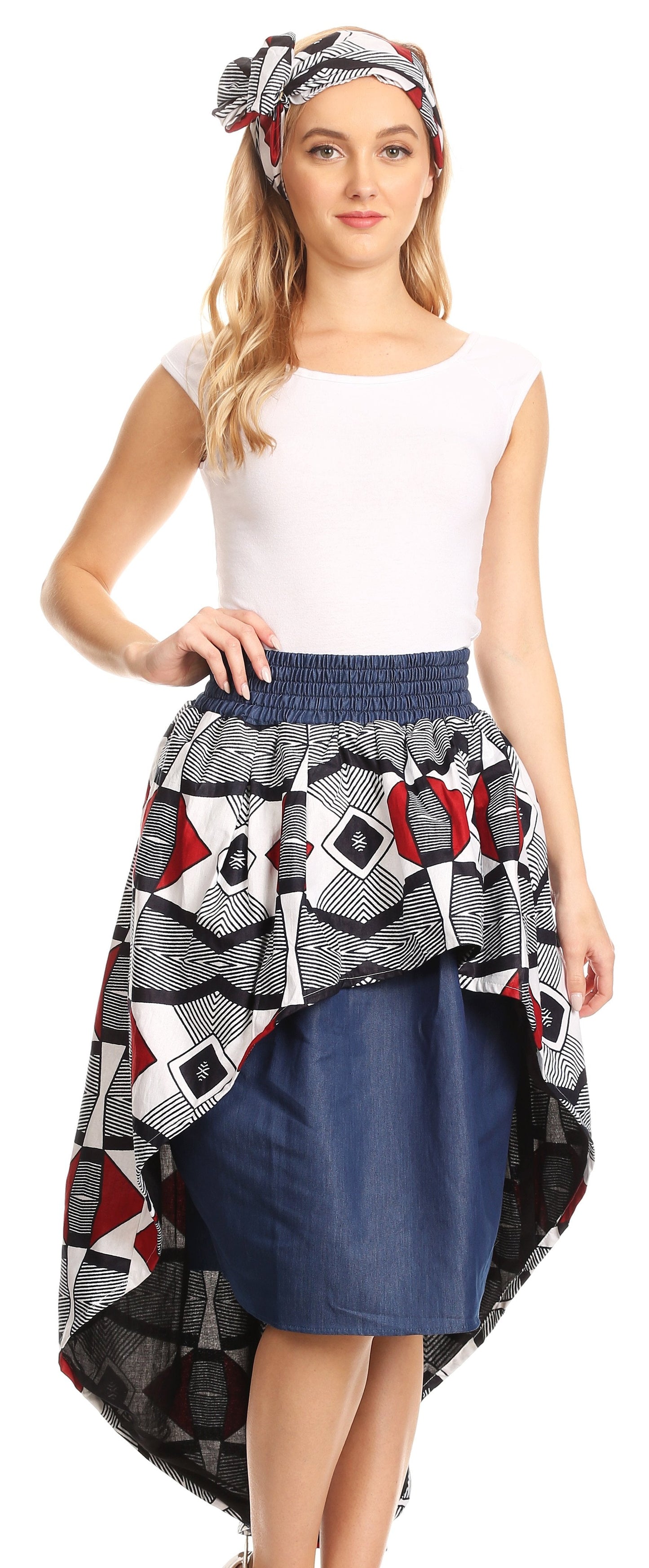 Sakkas Bahati Hi Low Mermaid African Ankara Dutch Wax Cotton Skirt Colorful - Concordia Style Boutique