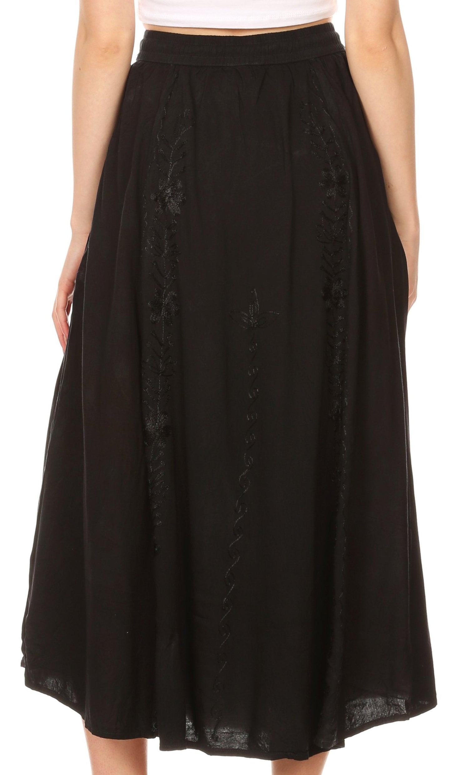 Sakkas Maran Women's Boho Embroidery Skirt with Lace Elastic Waist and Pockets - Concordia Style Boutique