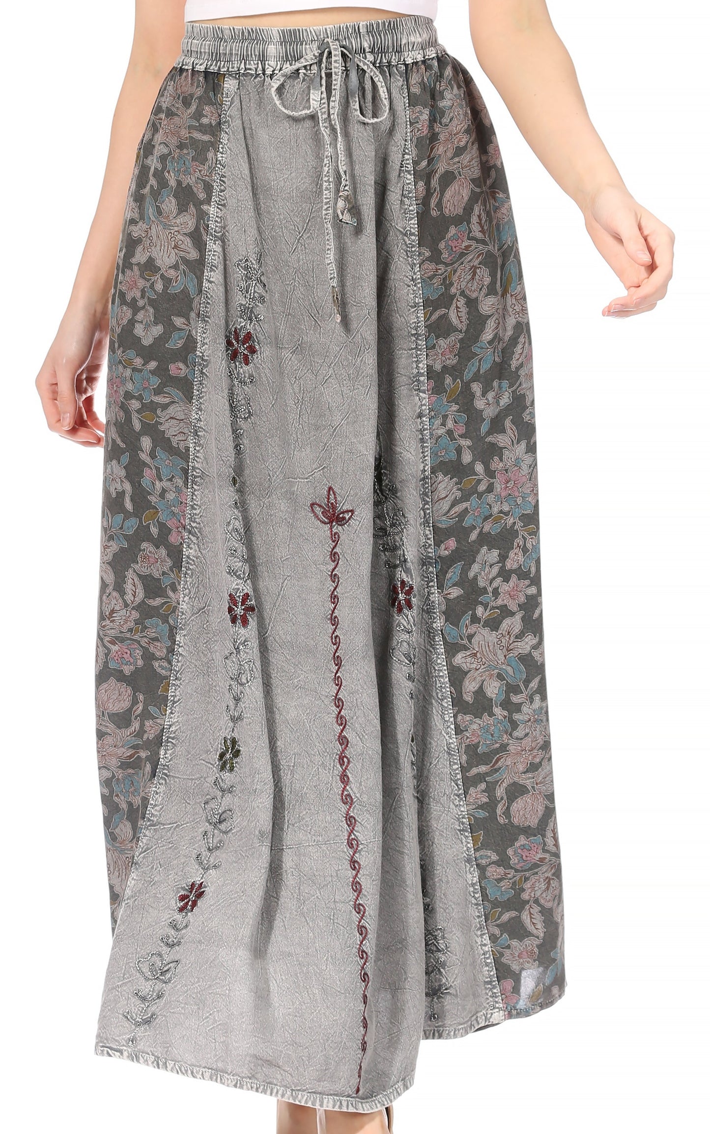 Sakkas Maran Women's Boho Embroidery Skirt with Lace Elastic Waist and Pockets - Concordia Style Boutique