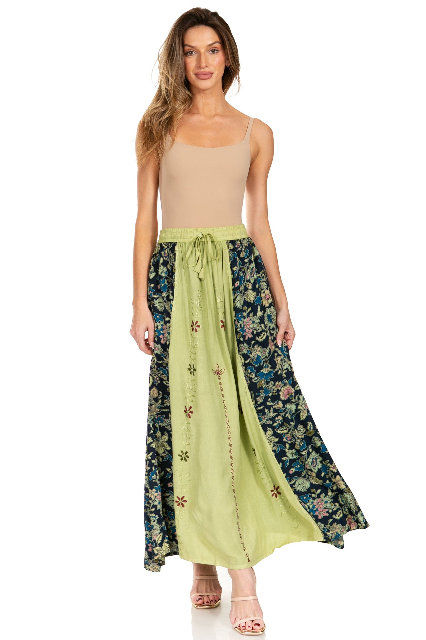 Sakkas Maran Women's Boho Embroidery Skirt with Lace Elastic Waist and Pockets - Concordia Style Boutique
