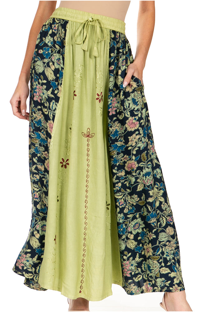 Sakkas Maran Women's Boho Embroidery Skirt with Lace Elastic Waist and Pockets - Concordia Style Boutique