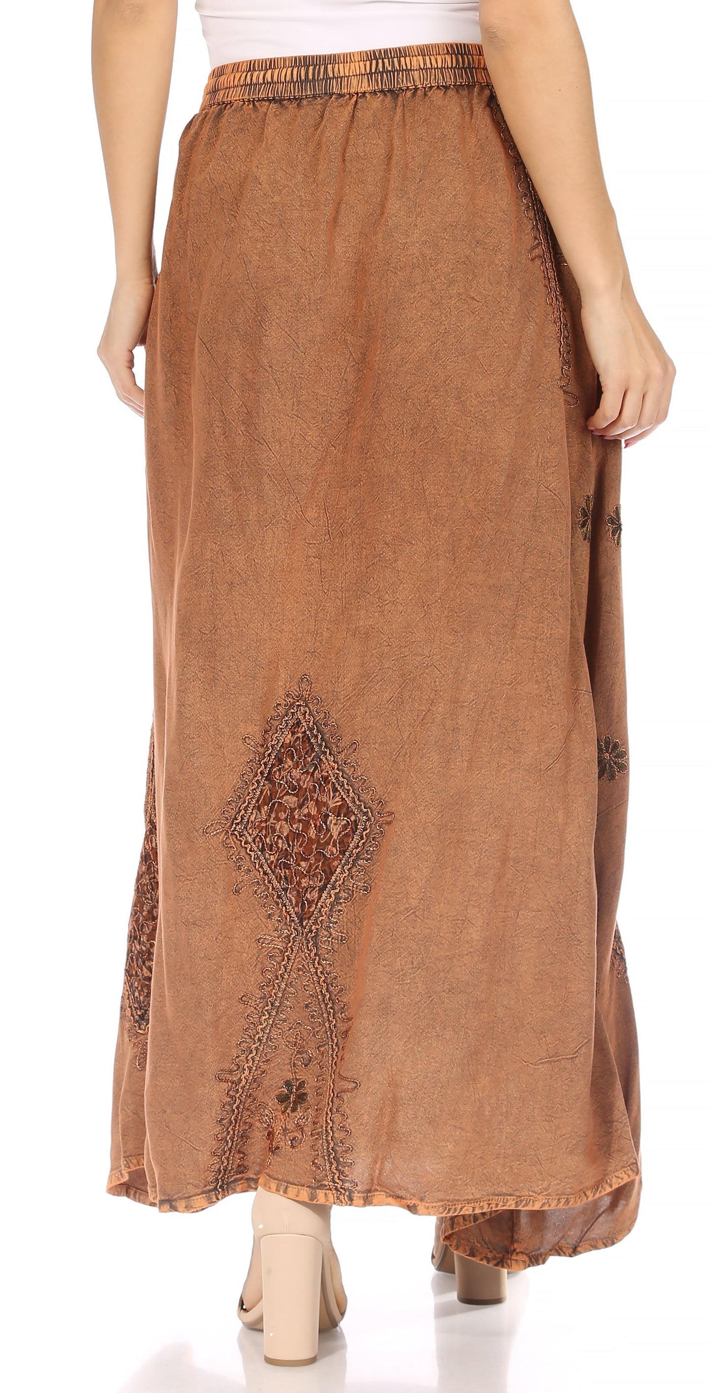 Sakkas Zarah Women's Boho Embroidery Gypsy Skirt with Lace Elastic Waist Pockets - Concordia Style Boutique