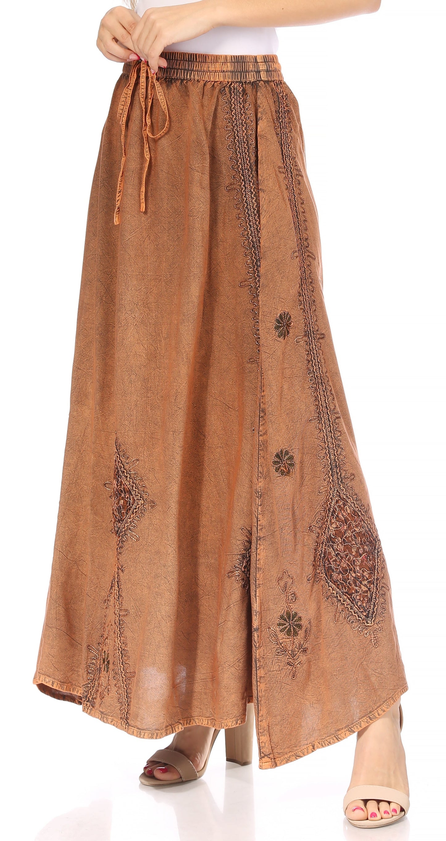 Sakkas Zarah Women's Boho Embroidery Gypsy Skirt with Lace Elastic Waist Pockets - Concordia Style Boutique