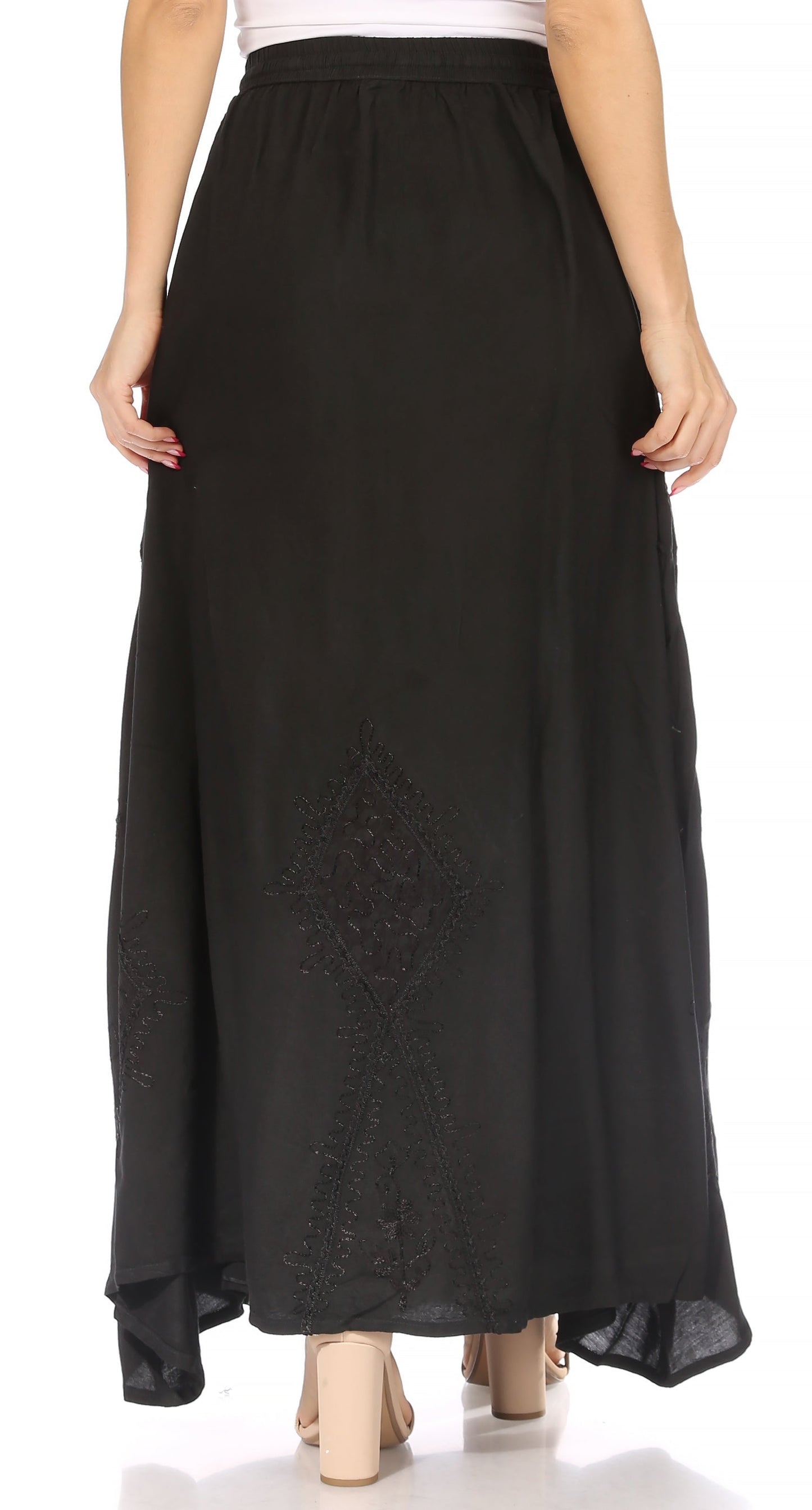 Sakkas Zarah Women's Boho Embroidery Gypsy Skirt with Lace Elastic Waist Pockets - Concordia Style Boutique