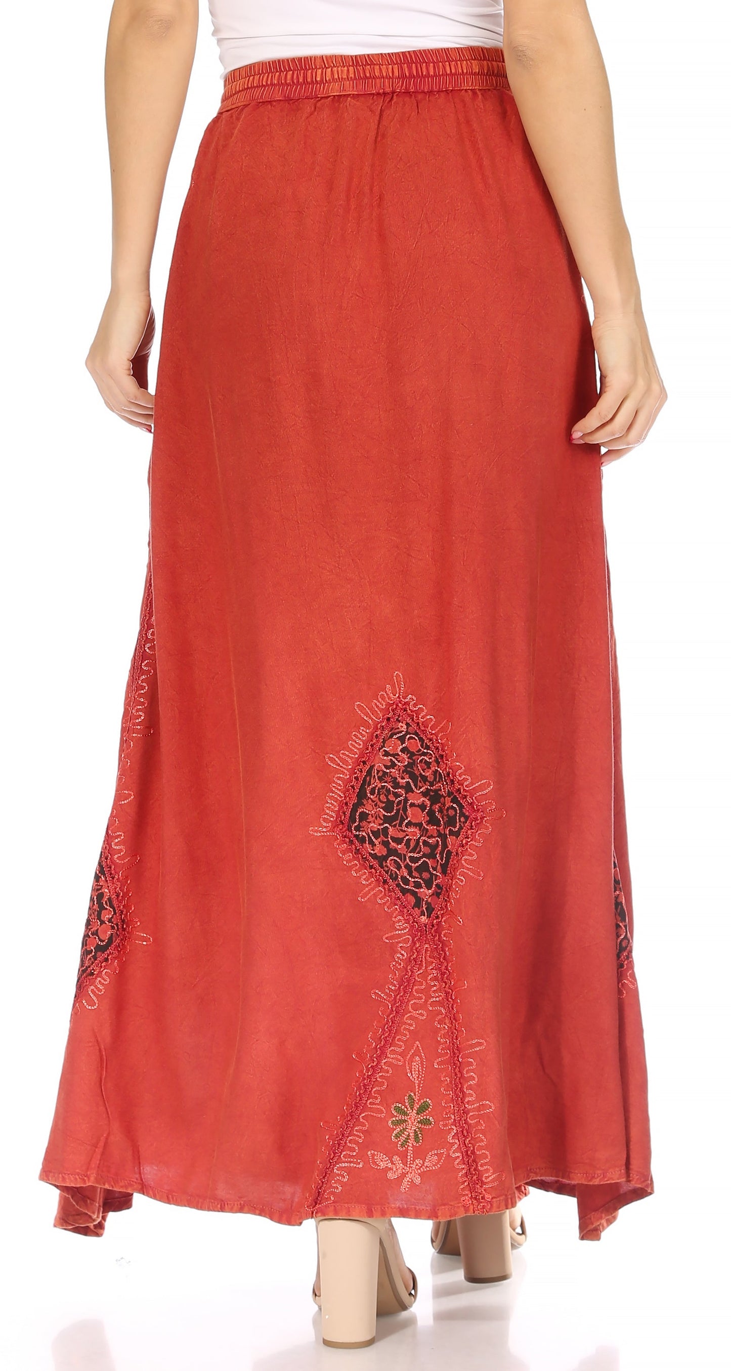 Sakkas Zarah Women's Boho Embroidery Gypsy Skirt with Lace Elastic Waist Pockets - Concordia Style Boutique